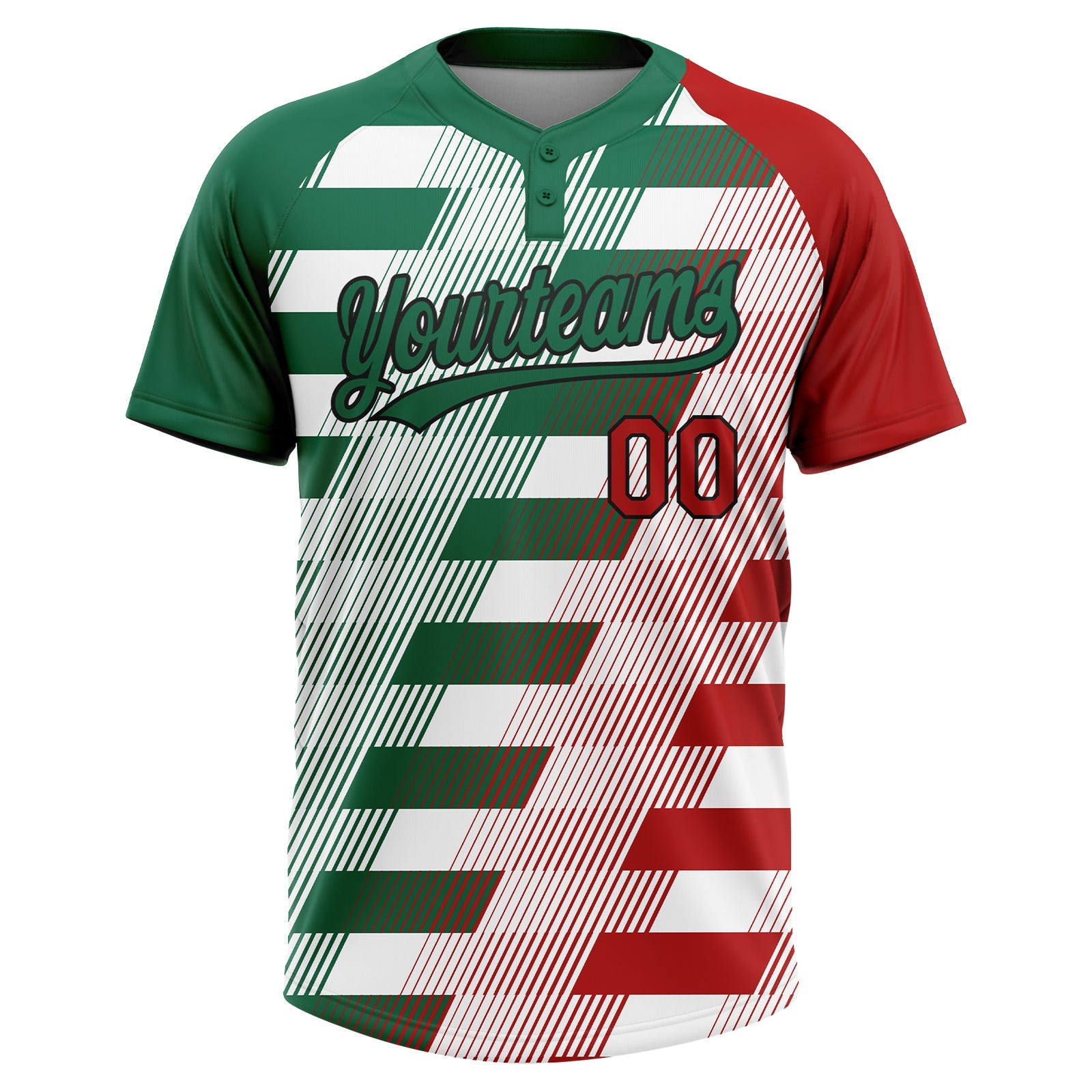 Custom White Red Kelly Green-Black Mexico Two-Button Unisex Softball Jersey view 2
