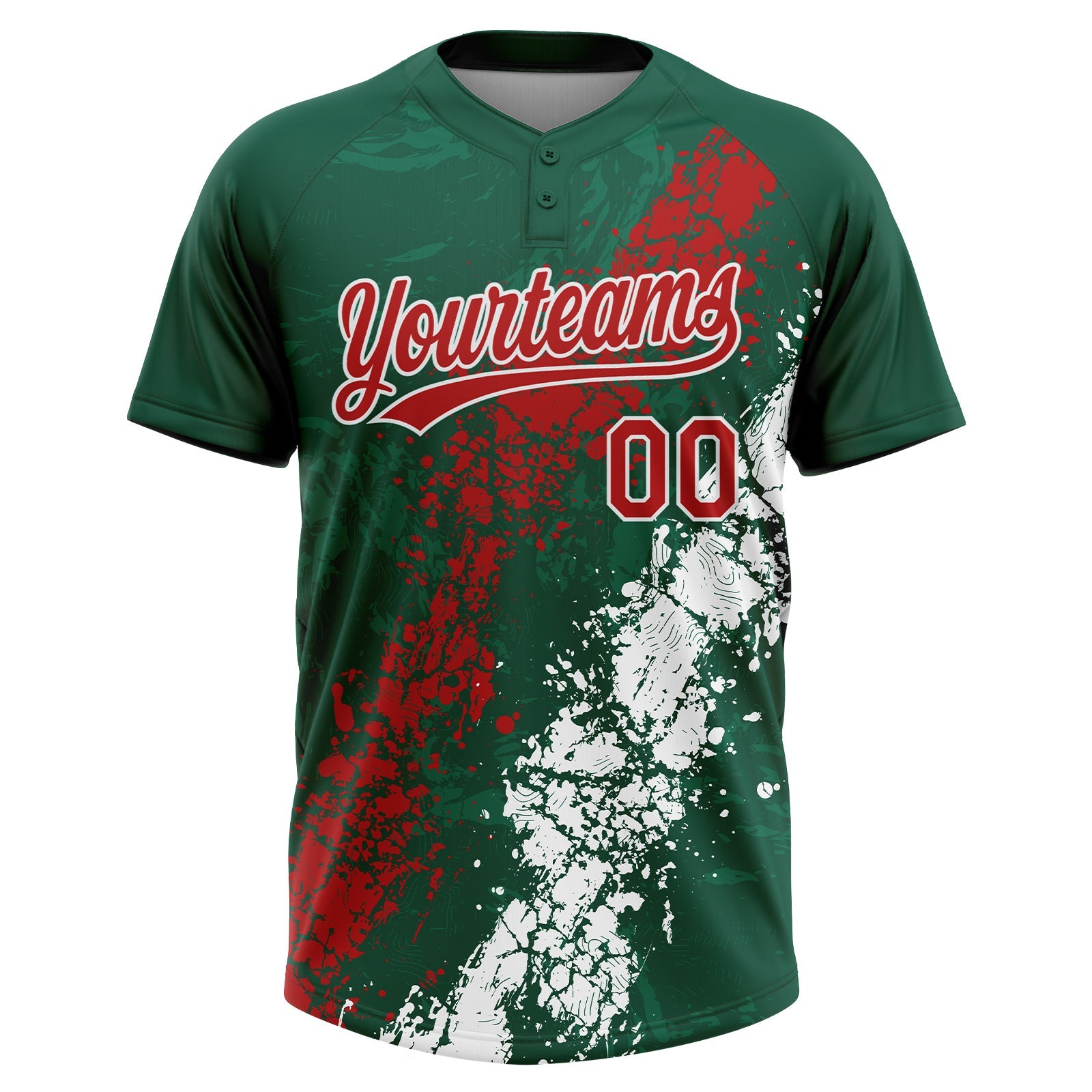 Custom Kelly Green Red-White Mexico Dripping Splatter Cracked Texture Two-Button Unisex Softball Jersey view 2