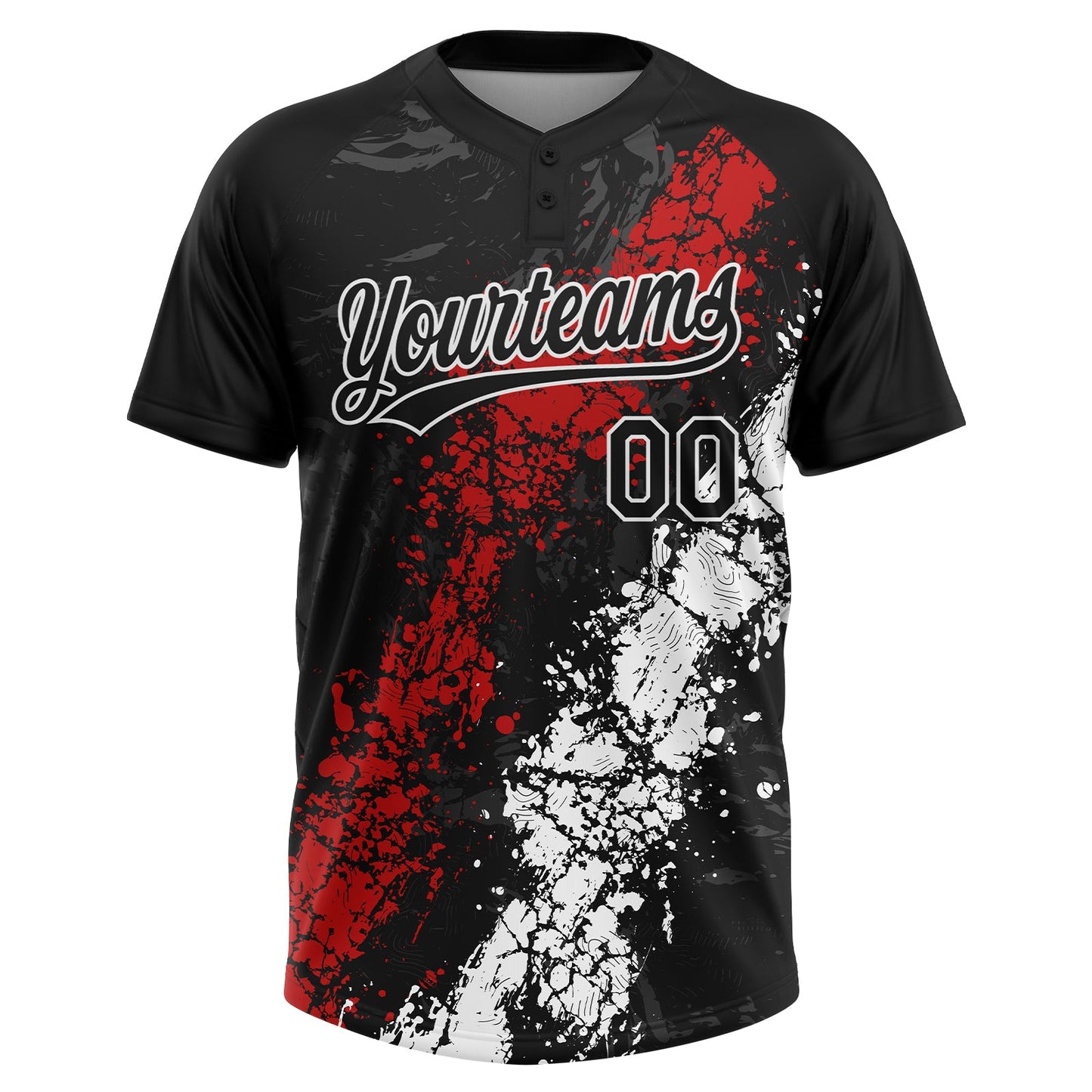 Custom Black Red-White Dripping Splatter Cracked Texture Two-Button Unisex Softball Jersey view 2