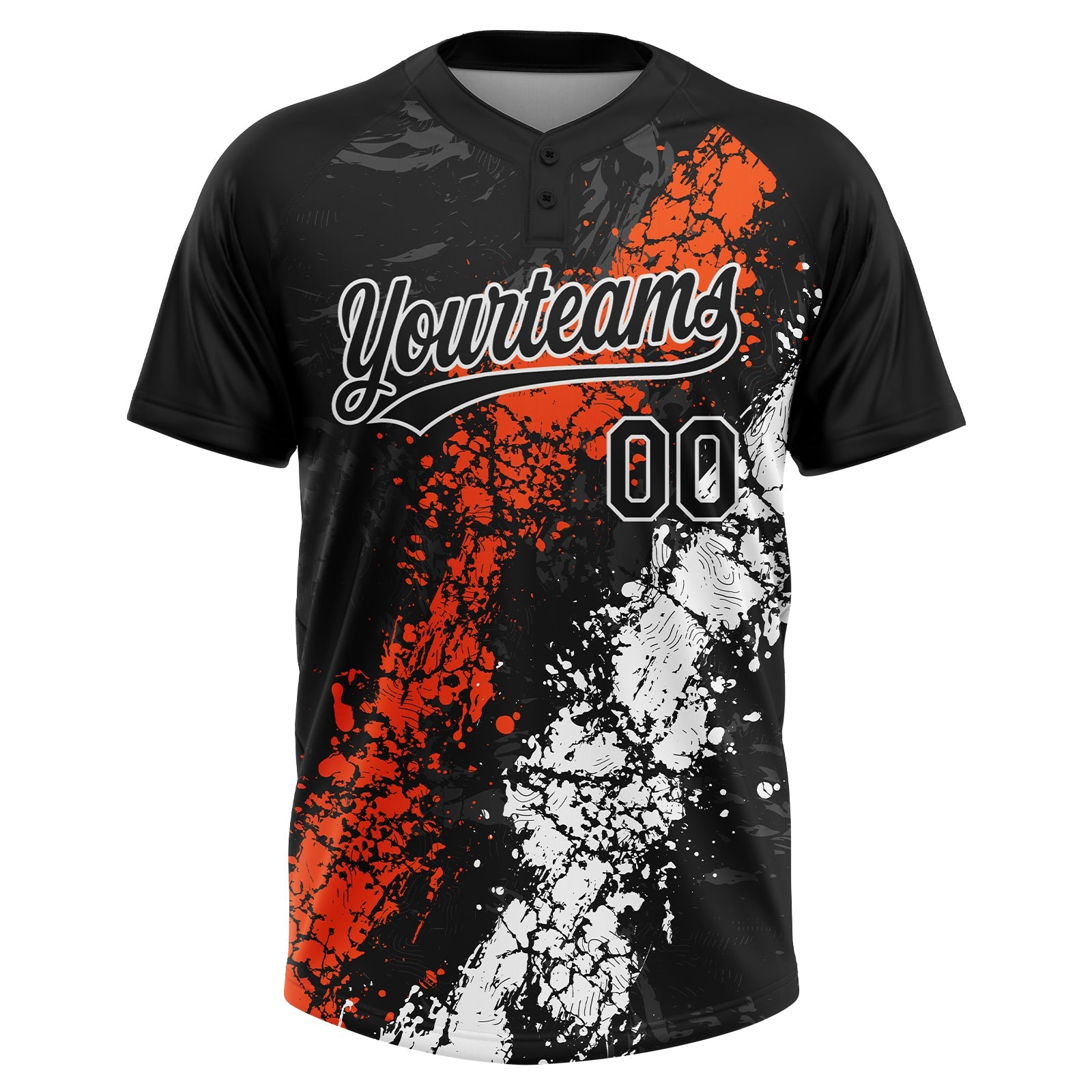 Custom Black Orange-White Dripping Splatter Cracked Texture Two-Button Unisex Softball Jersey view 2