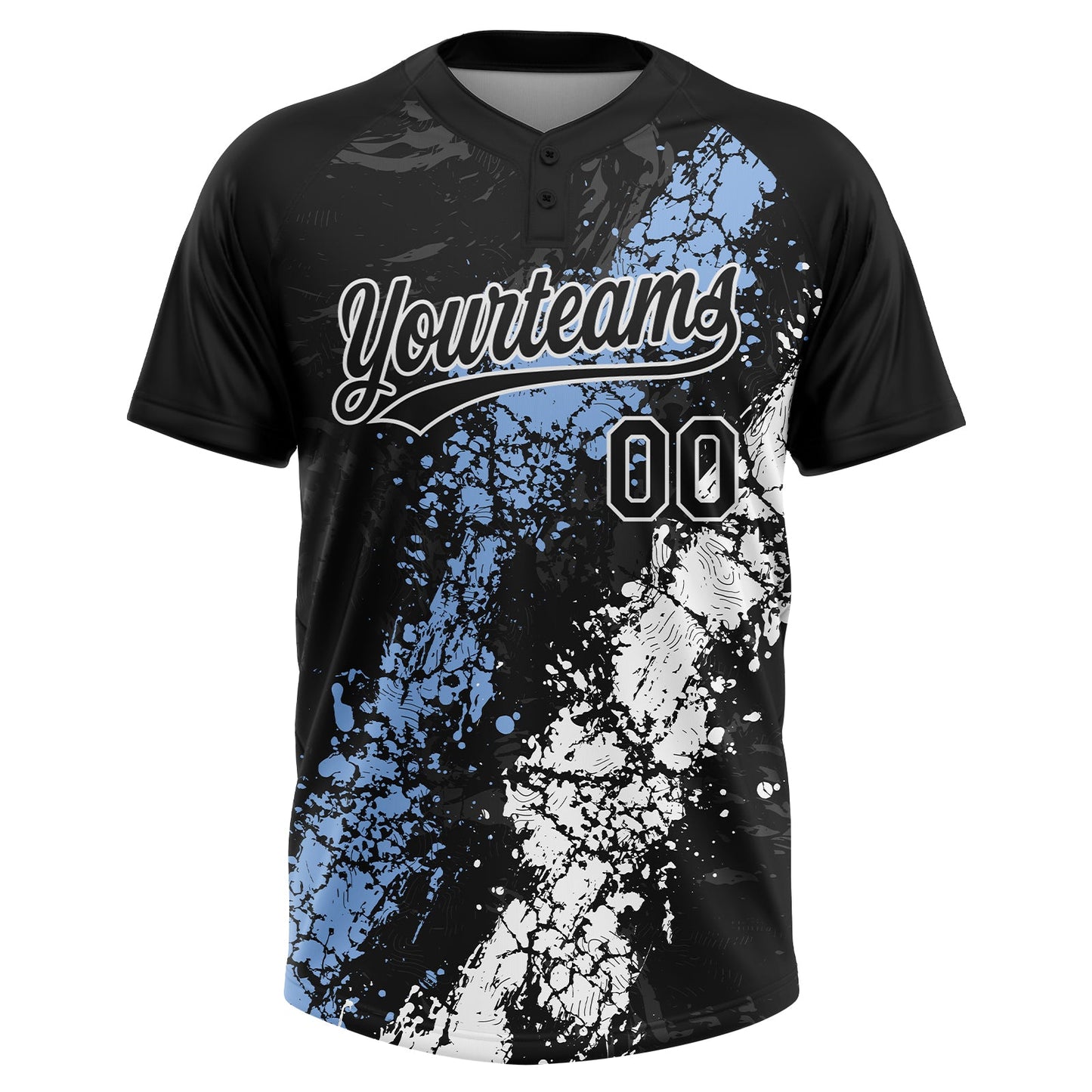 Custom Black Light Blue-White Dripping Splatter Cracked Texture Two-Button Unisex Softball Jersey view 2