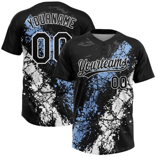 Custom Black Light Blue-White Dripping Splatter Cracked Texture Two-Button Unisex Softball Jersey - Main View