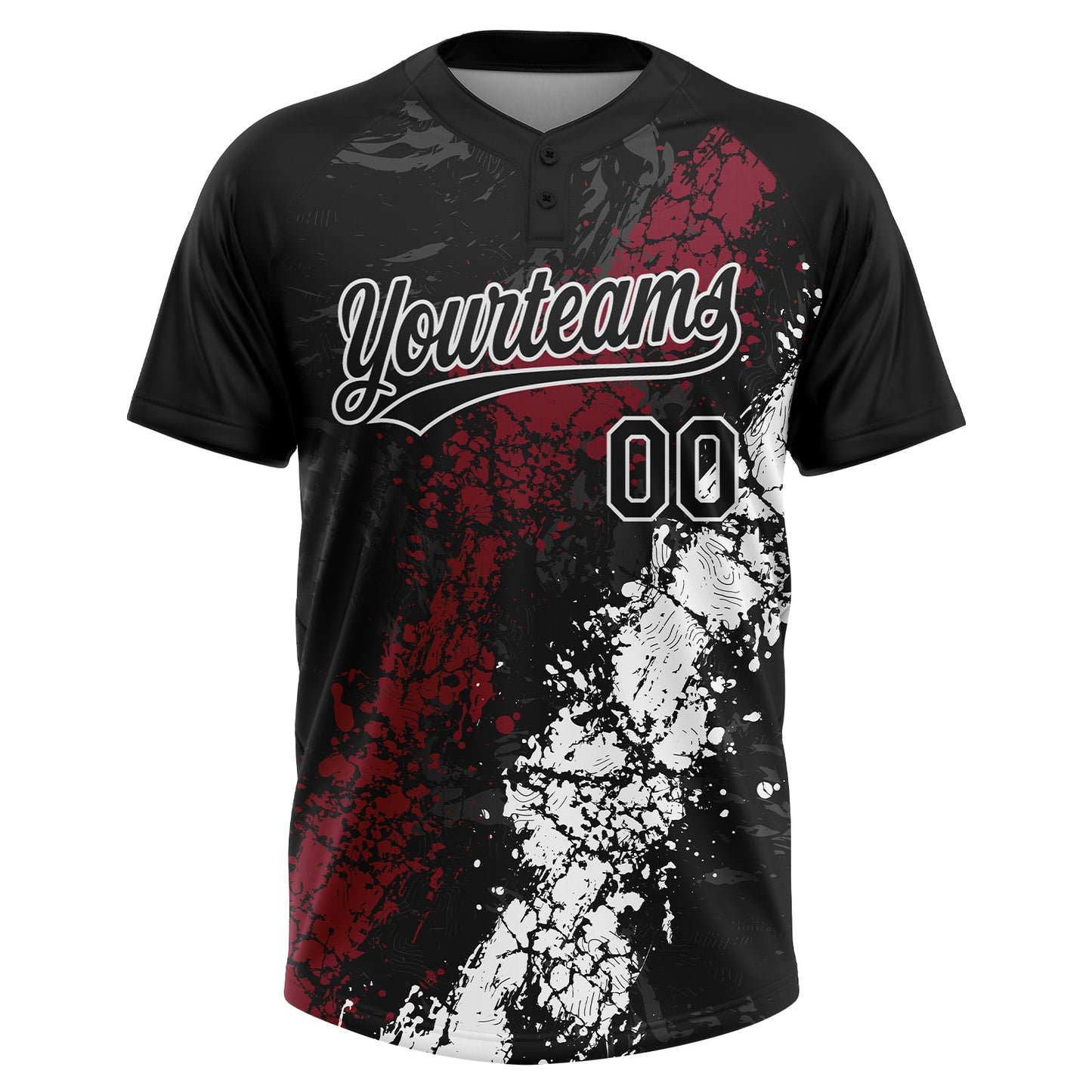Custom Black Crimson-White Dripping Splatter Cracked Texture Two-Button Unisex Softball Jersey view 2