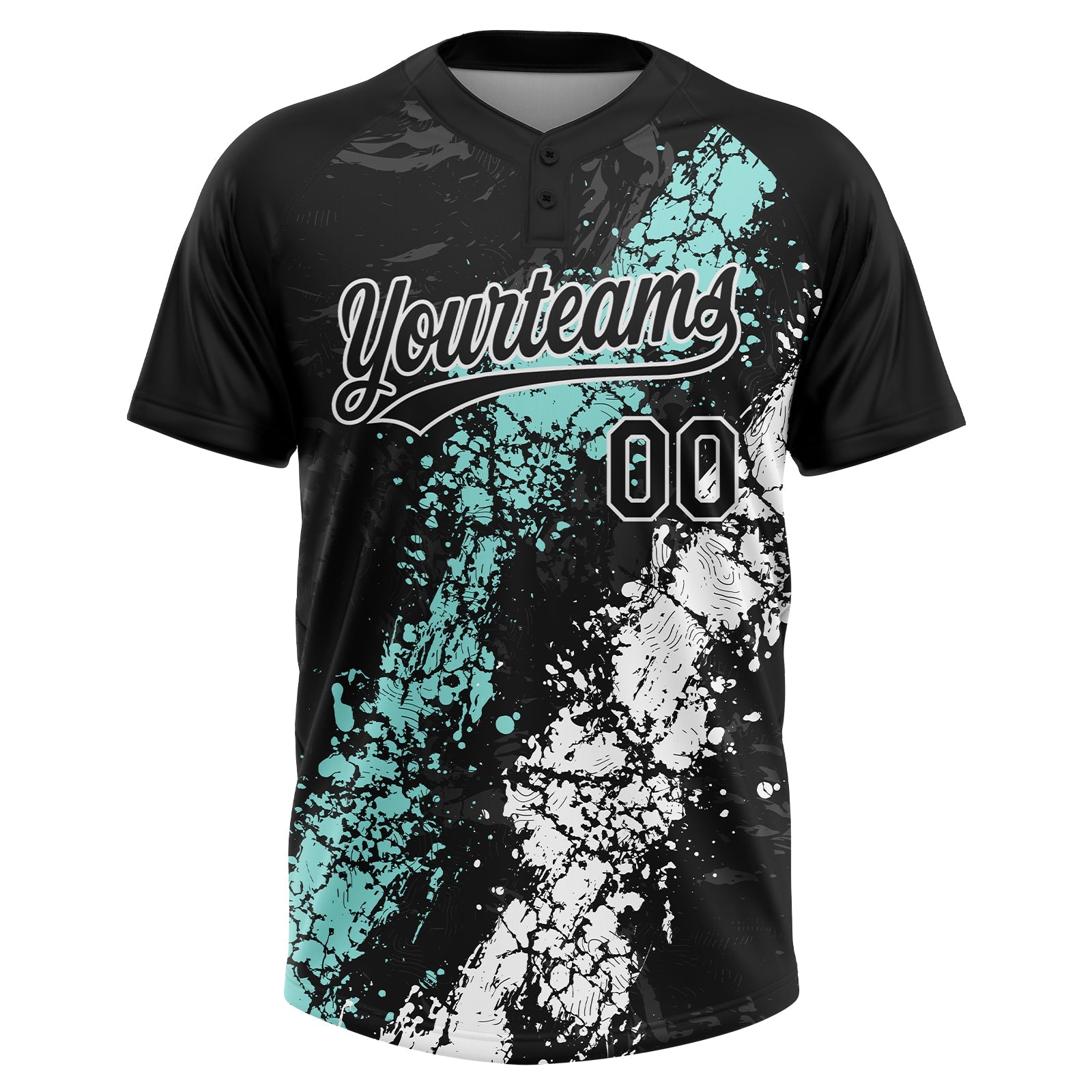 Custom Black Ice Blue-White Dripping Splatter Cracked Texture Two-Button Unisex Softball Jersey view 2