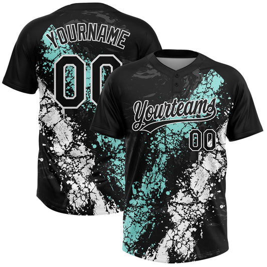 Custom Black Ice Blue-White Dripping Splatter Cracked Texture Two-Button Unisex Softball Jersey - Main View