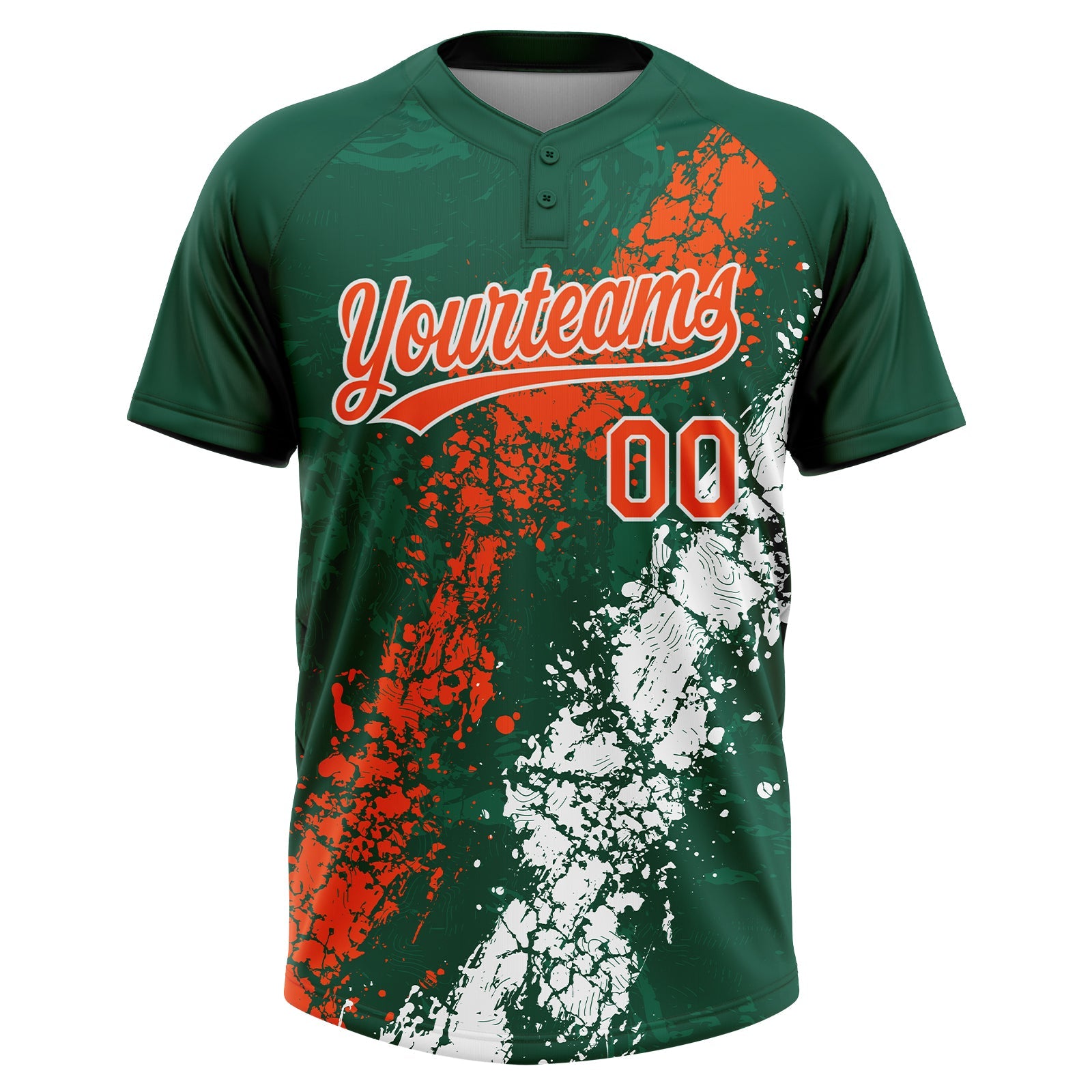 Custom Kelly Green Orange-White Dripping Splatter Cracked Texture Two-Button Unisex Softball Jersey view 2