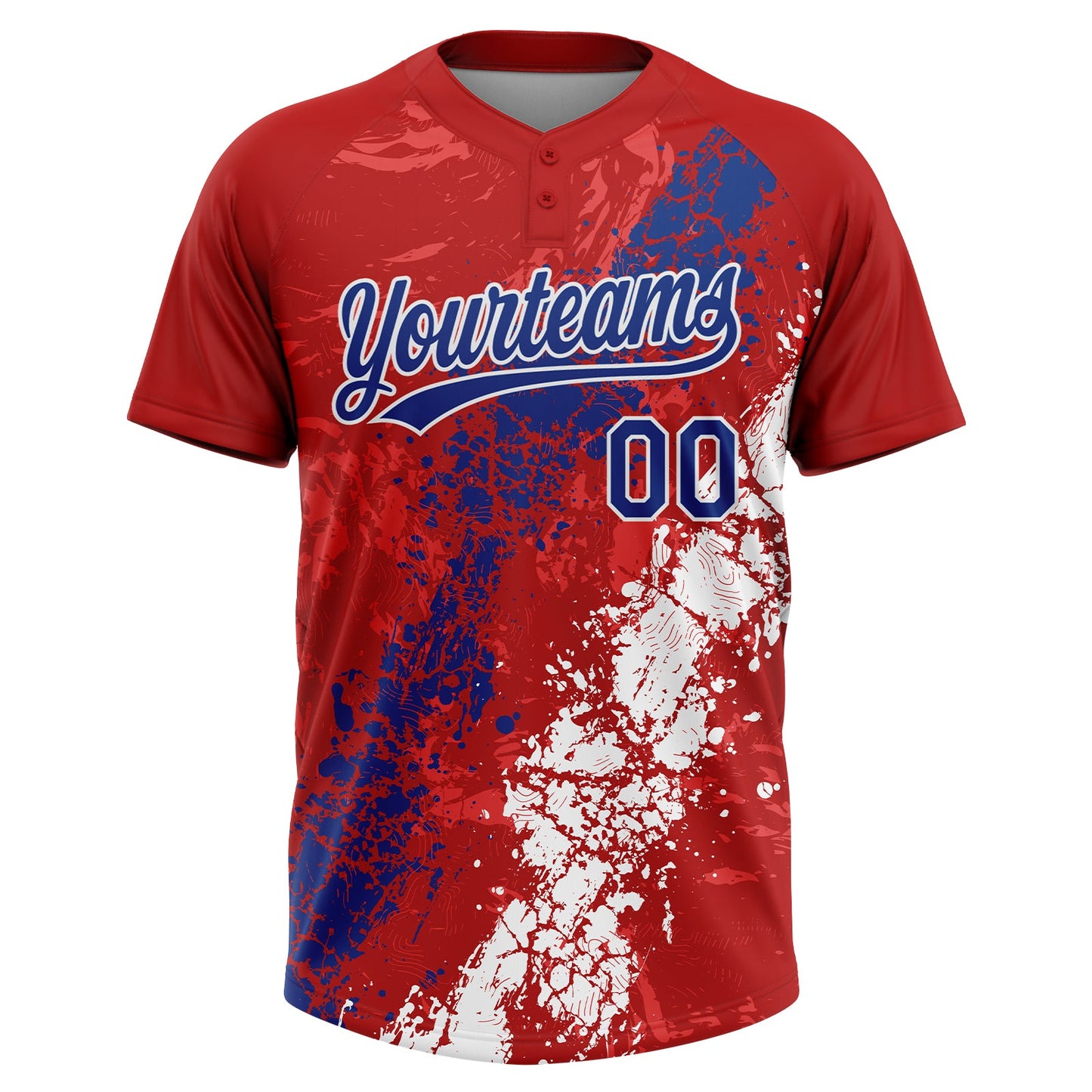 Custom Red Royal-White Dripping Splatter Cracked Texture Two-Button Unisex Softball Jersey view 2