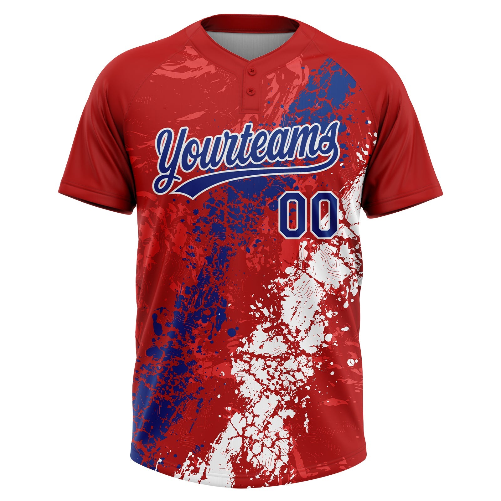 Custom Red Royal-White Dripping Splatter Cracked Texture Two-Button Unisex Softball Jersey view 2