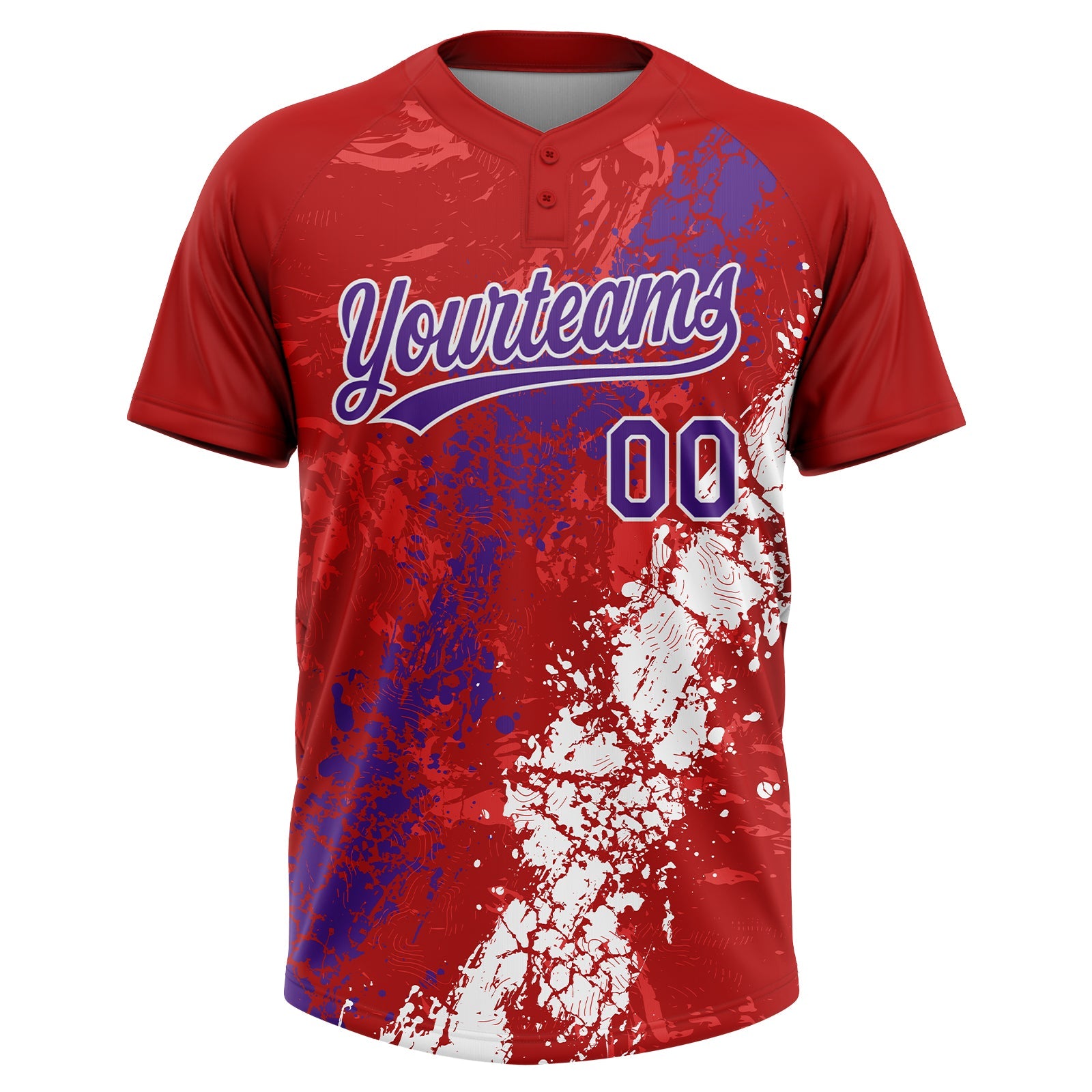 Custom Red Purple-White Dripping Splatter Cracked Texture Two-Button Unisex Softball Jersey view 2