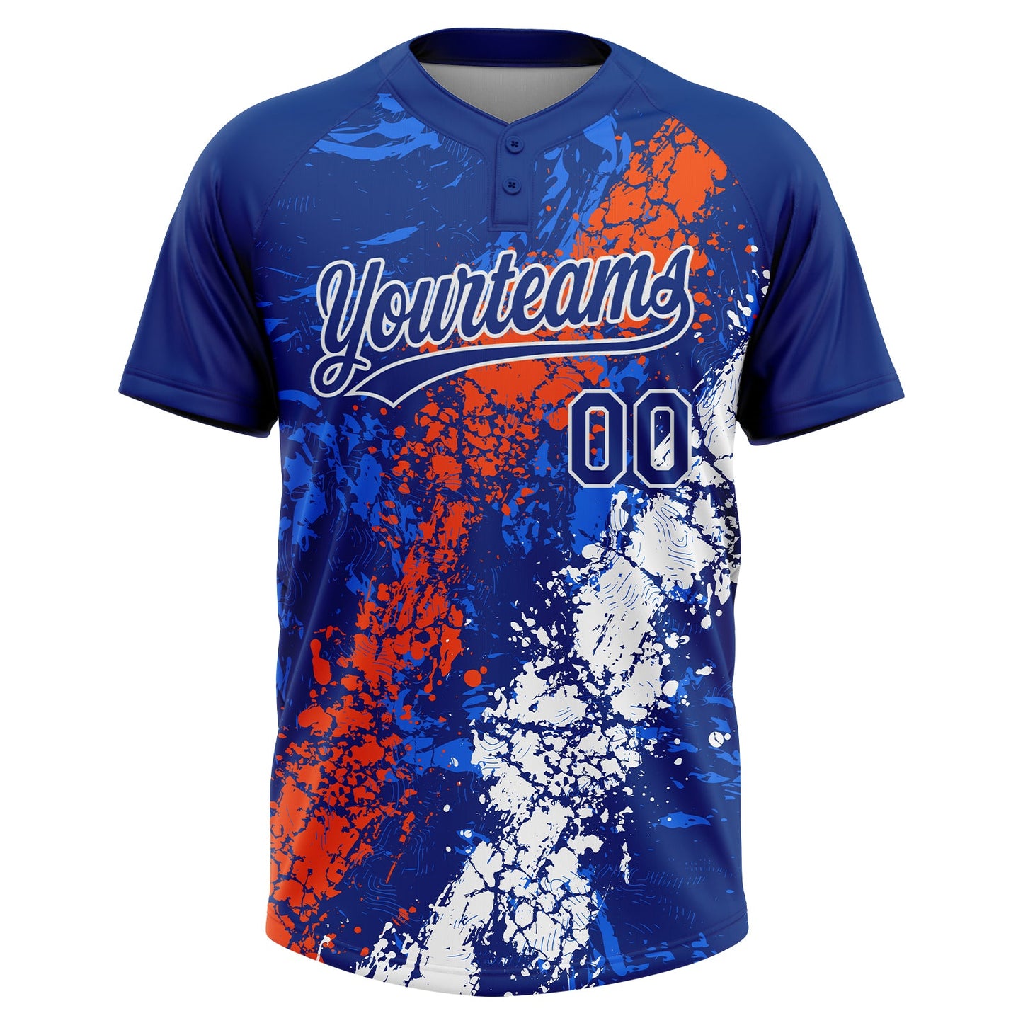 Custom Royal Orange-White Dripping Splatter Cracked Texture Two-Button Unisex Softball Jersey view 2