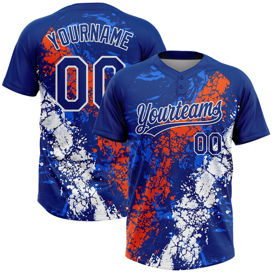 Custom Royal Orange-White Dripping Splatter Cracked Texture Two-Button Unisex Softball Jersey - Main View