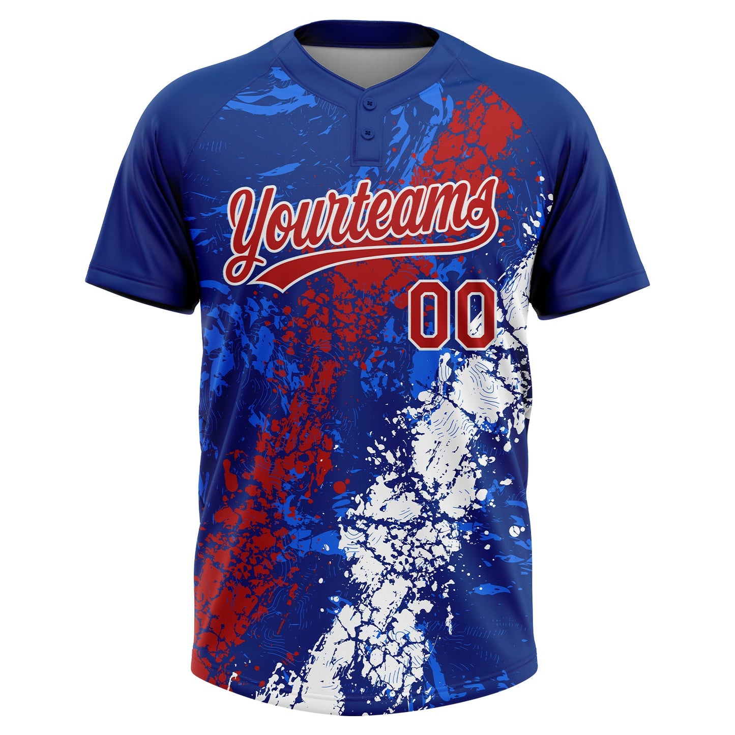 Custom Royal Red-White Dripping Splatter Cracked Texture Two-Button Unisex Softball Jersey view 2