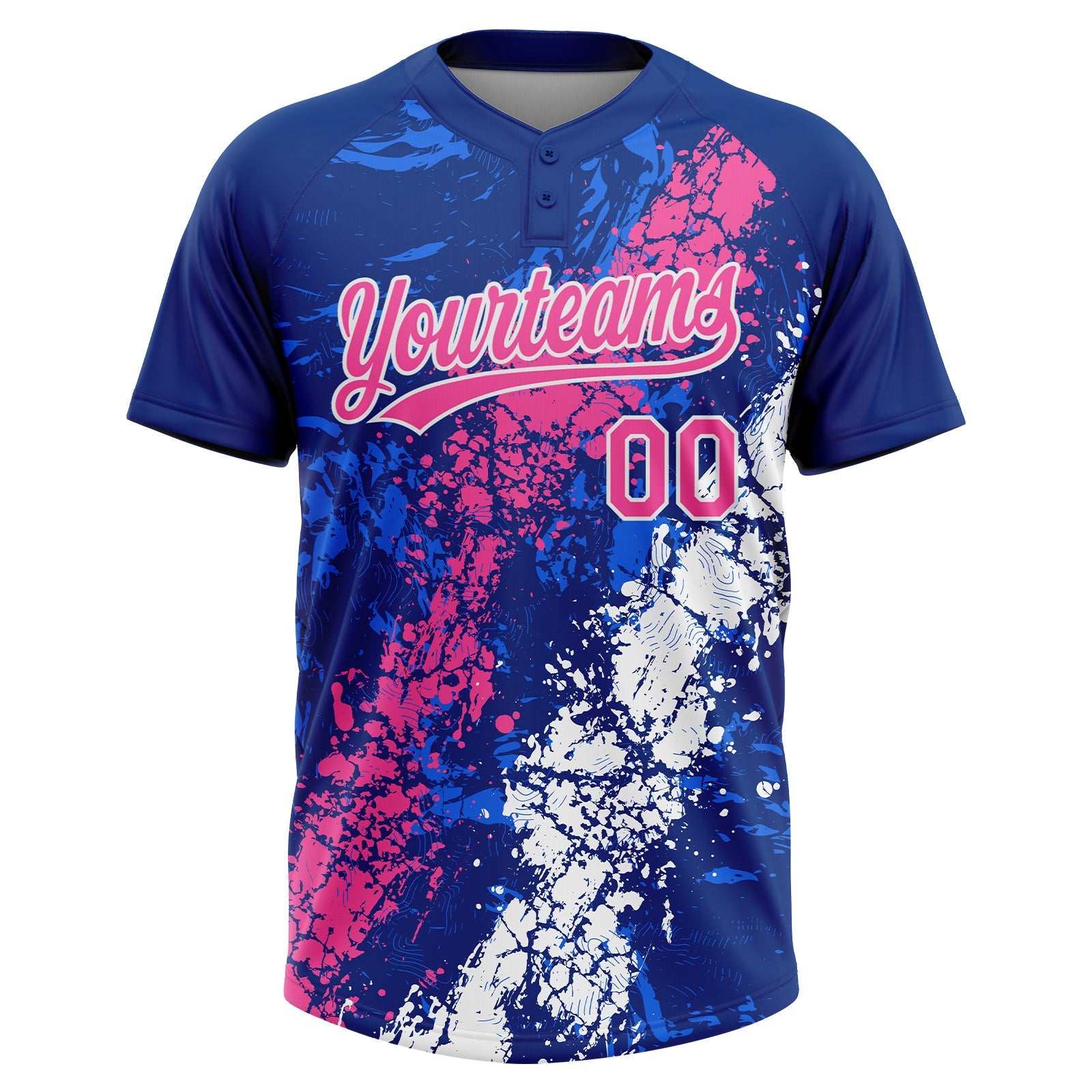 Custom Royal Pink-White Dripping Splatter Cracked Texture Two-Button Unisex Softball Jersey view 2