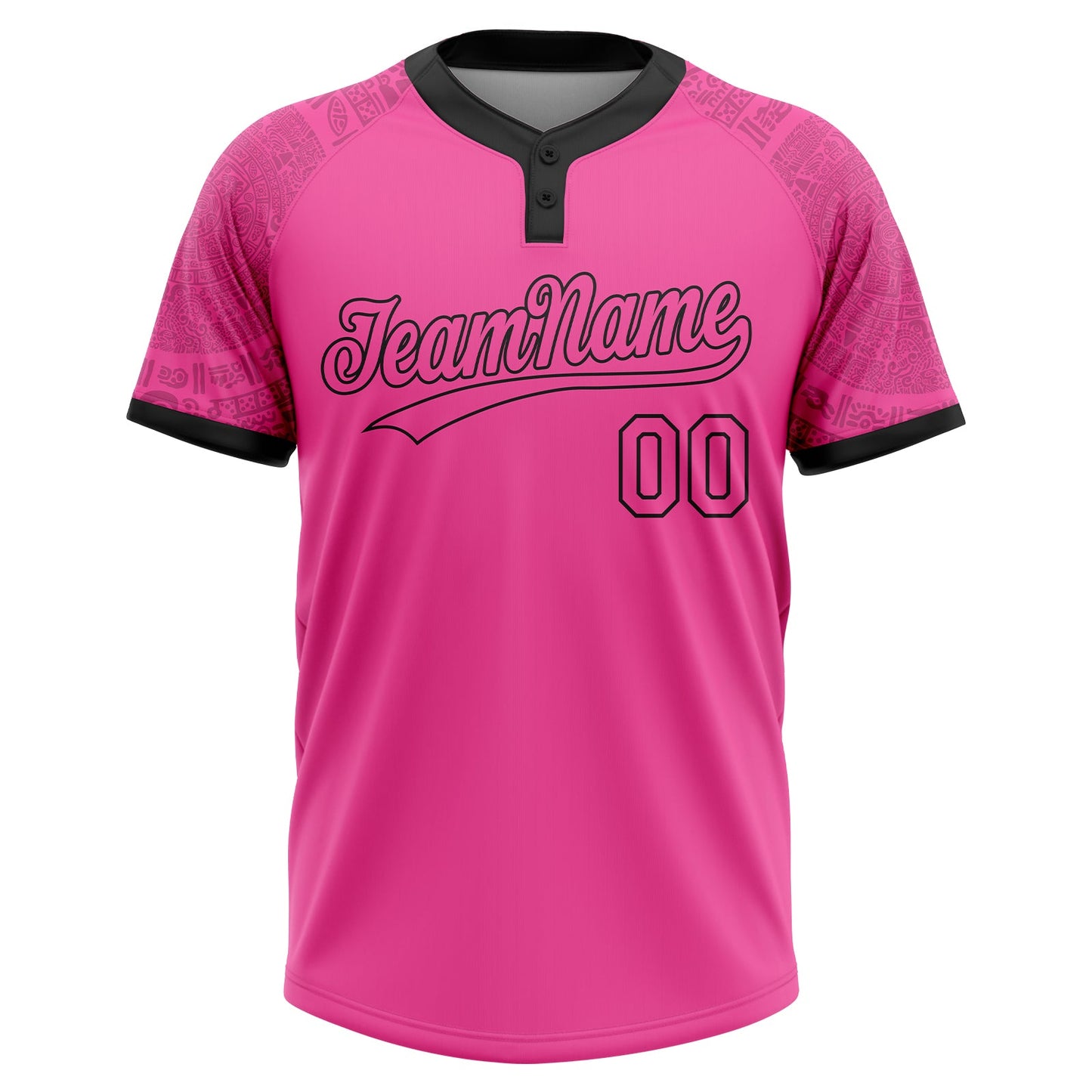 Custom Pink Black Ethnic Aztec Mexican Heritage Two-Button Unisex Softball Jersey view 2