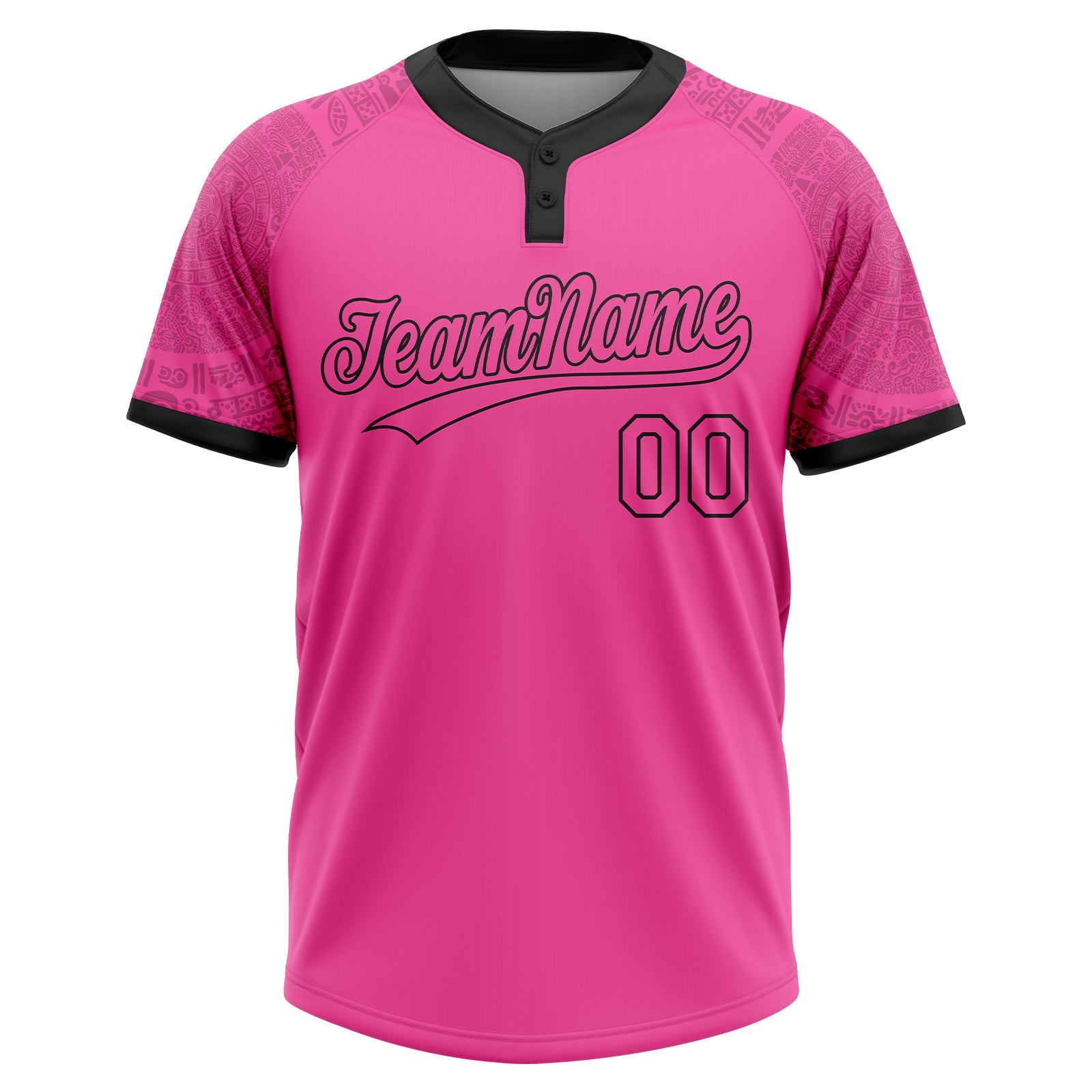 Custom Pink Black Ethnic Aztec Mexican Heritage Two-Button Unisex Softball Jersey view 2