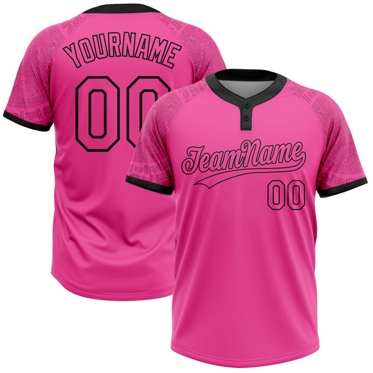 Custom Pink Black Ethnic Aztec Mexican Heritage Two-Button Unisex Softball Jersey - Main View