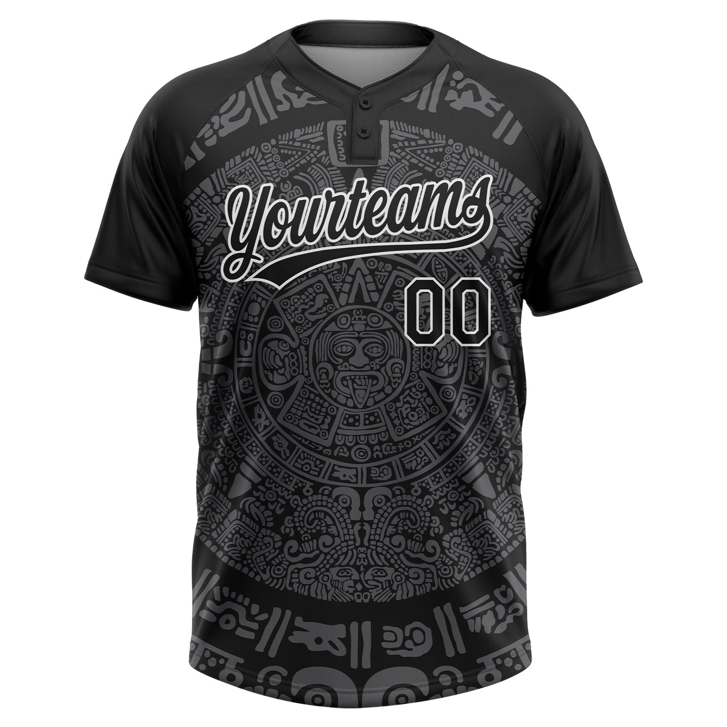Custom Black Steel Gray-White Ethnic Aztec Mexican Heritage Two-Button Unisex Softball Jersey view 2