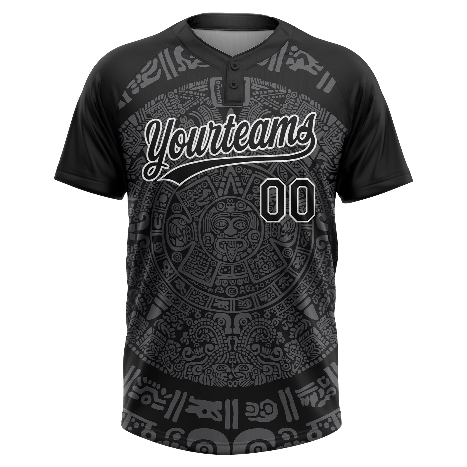 Custom Black Steel Gray-White Ethnic Aztec Mexican Heritage Two-Button Unisex Softball Jersey view 2