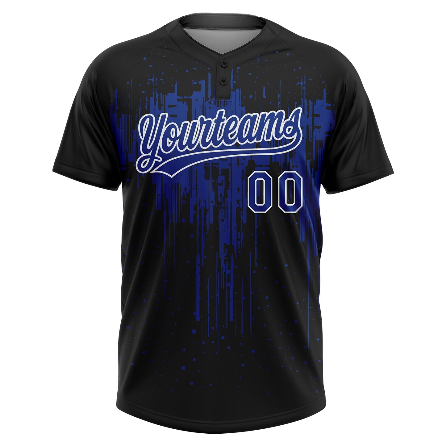 Custom Black Royal-White Dripping Splatter Paint Two-Button Unisex Softball Jersey view 2