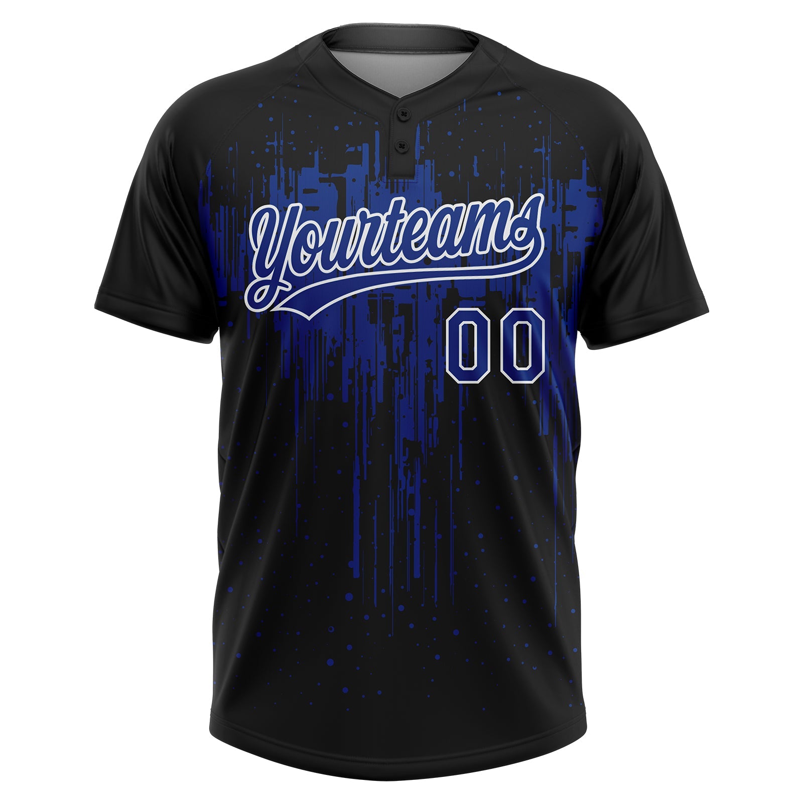 Custom Black Royal-White Dripping Splatter Paint Two-Button Unisex Softball Jersey view 2