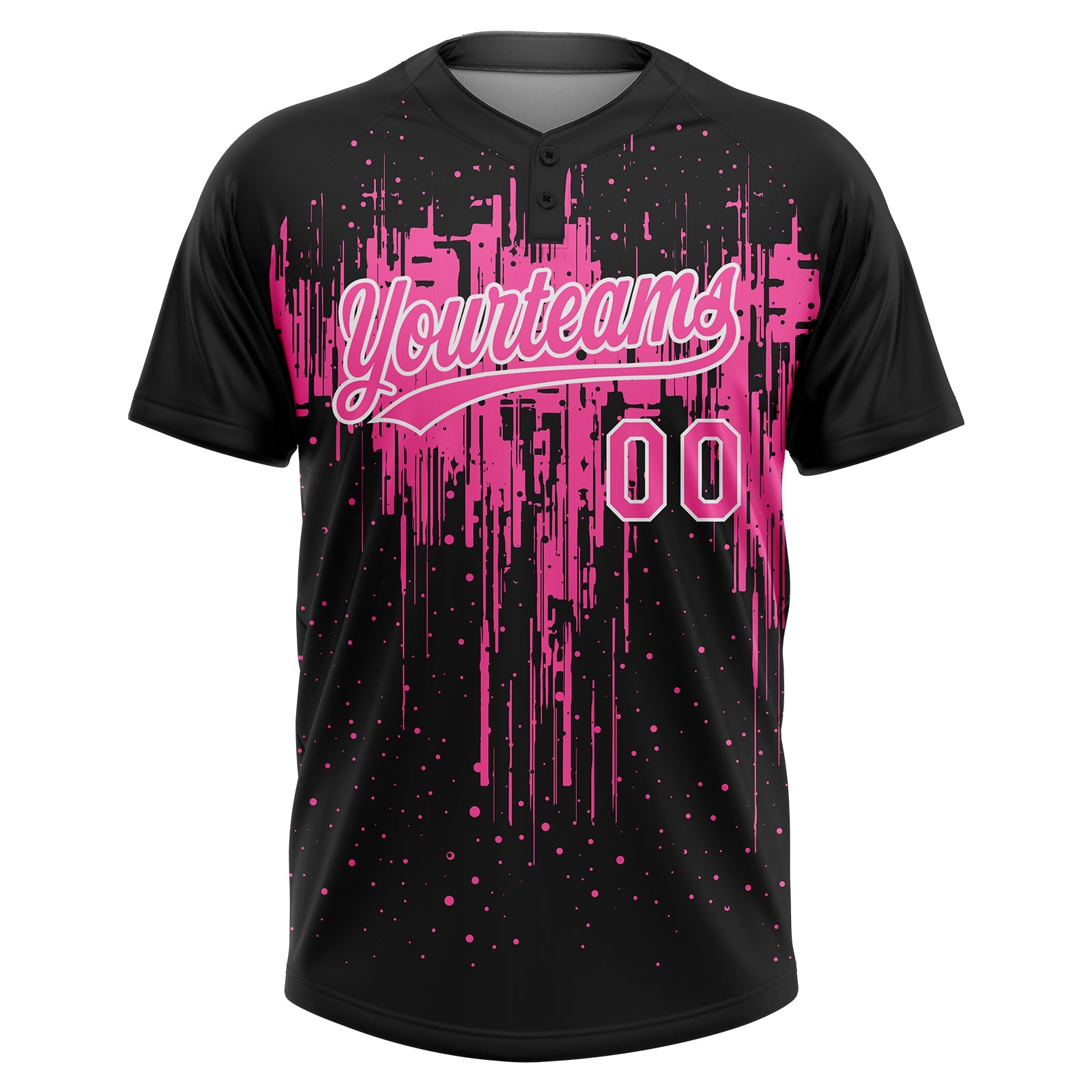 Custom Black Pink-White Dripping Splatter Paint Two-Button Unisex Softball Jersey view 2