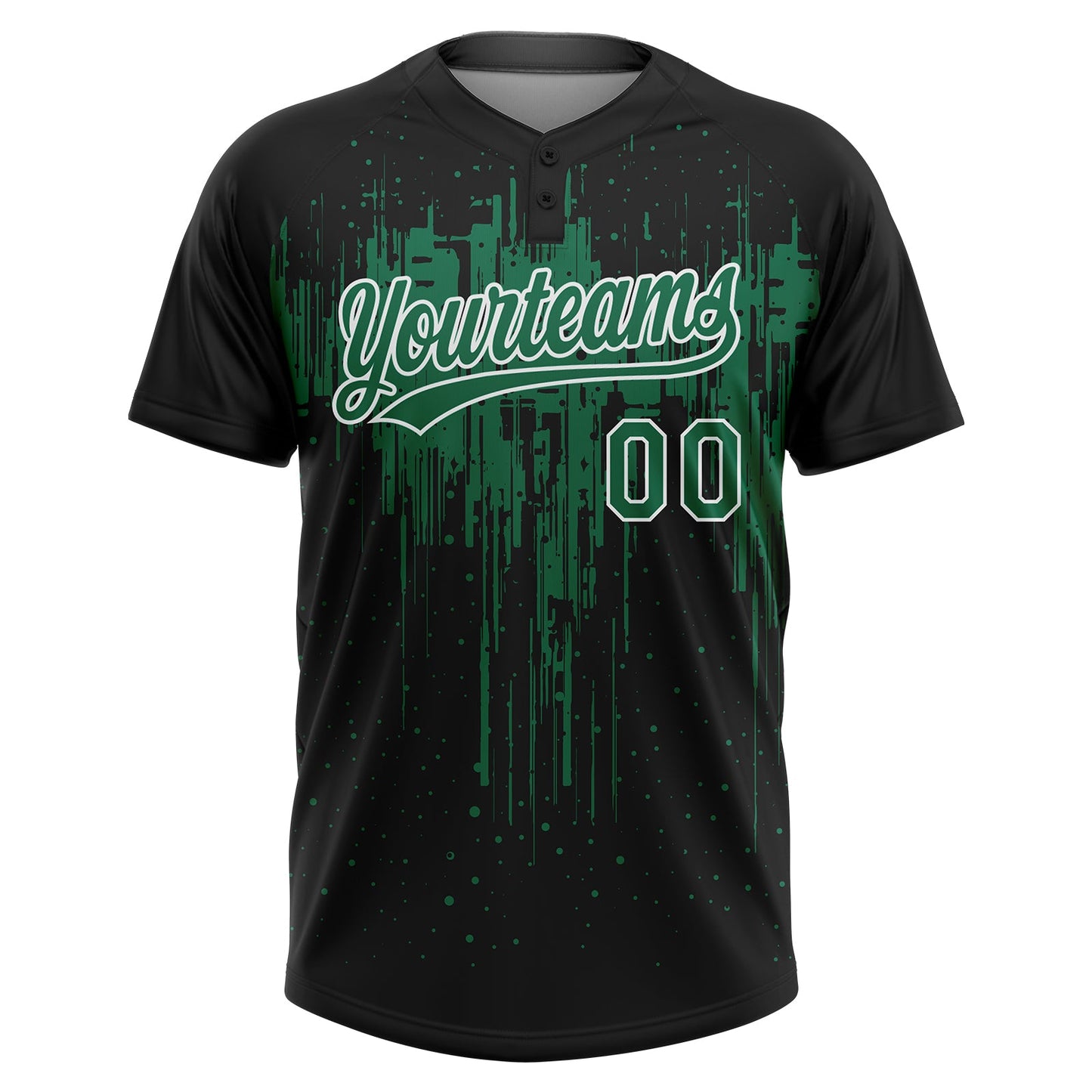 Custom Black Kelly Green-White Dripping Splatter Paint Two-Button Unisex Softball Jersey view 2