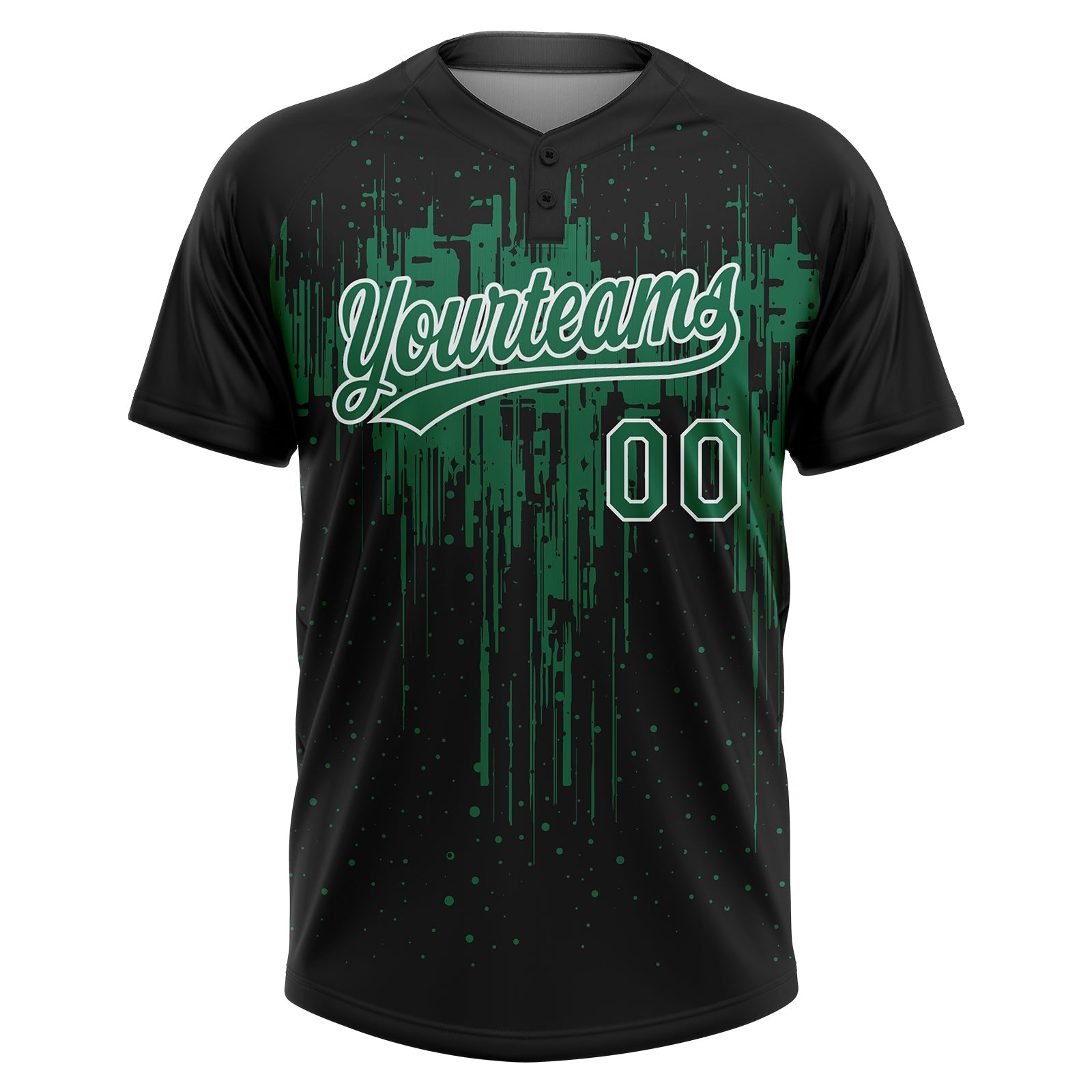 Custom Black Kelly Green-White Dripping Splatter Paint Two-Button Unisex Softball Jersey view 2