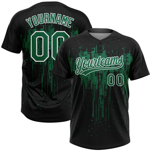 Custom Black Kelly Green-White Dripping Splatter Paint Two-Button Unisex Softball Jersey - Main View