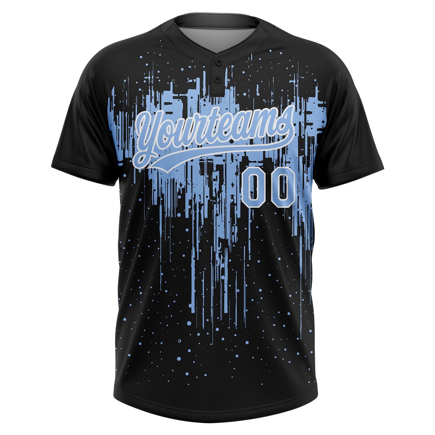 Custom Black Light Blue-White Dripping Splatter Paint Two-Button Unisex Softball Jersey view 2