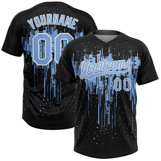 Custom Black Light Blue-White Dripping Splatter Paint Two-Button Unisex Softball Jersey - Main View