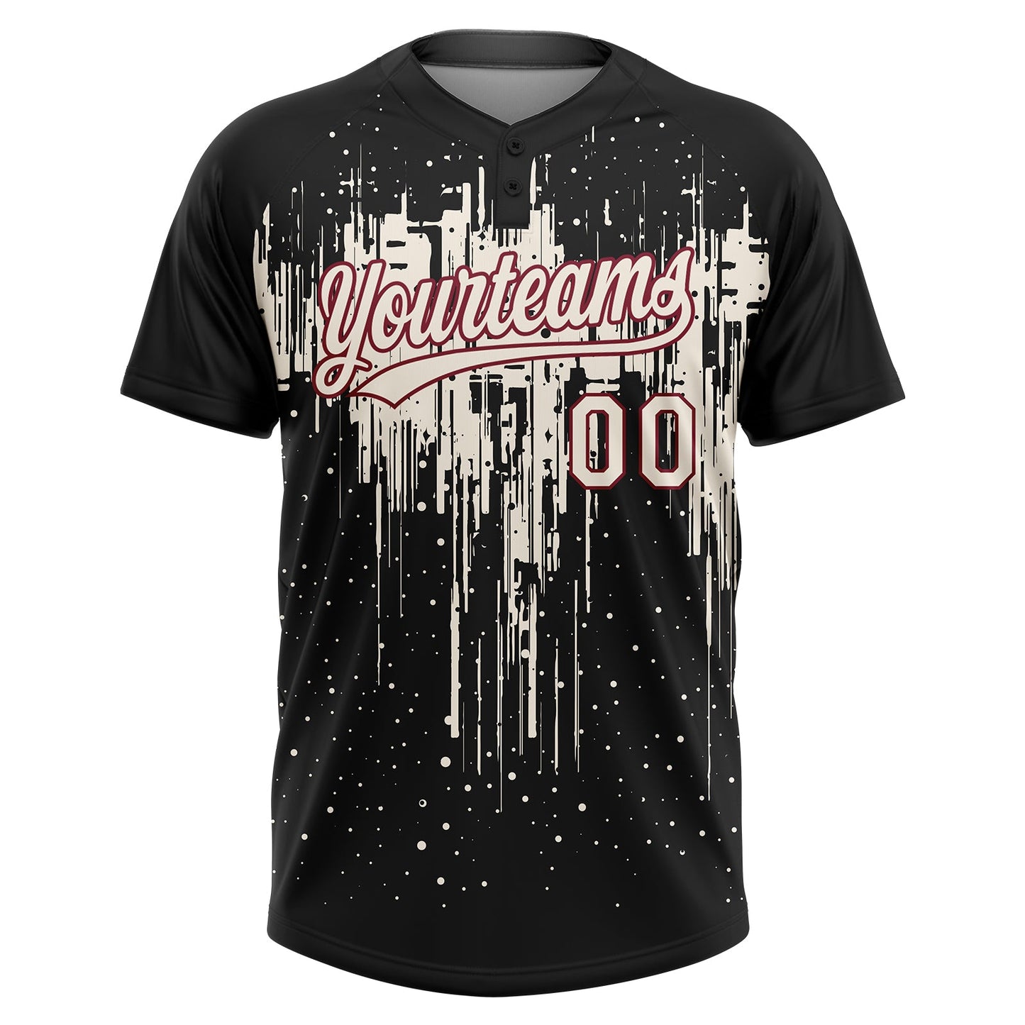Custom Black Cream-Crimson Dripping Splatter Paint Two-Button Unisex Softball Jersey view 2