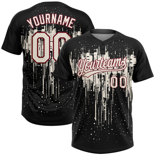 Custom Black Cream-Crimson Dripping Splatter Paint Two-Button Unisex Softball Jersey - Main View