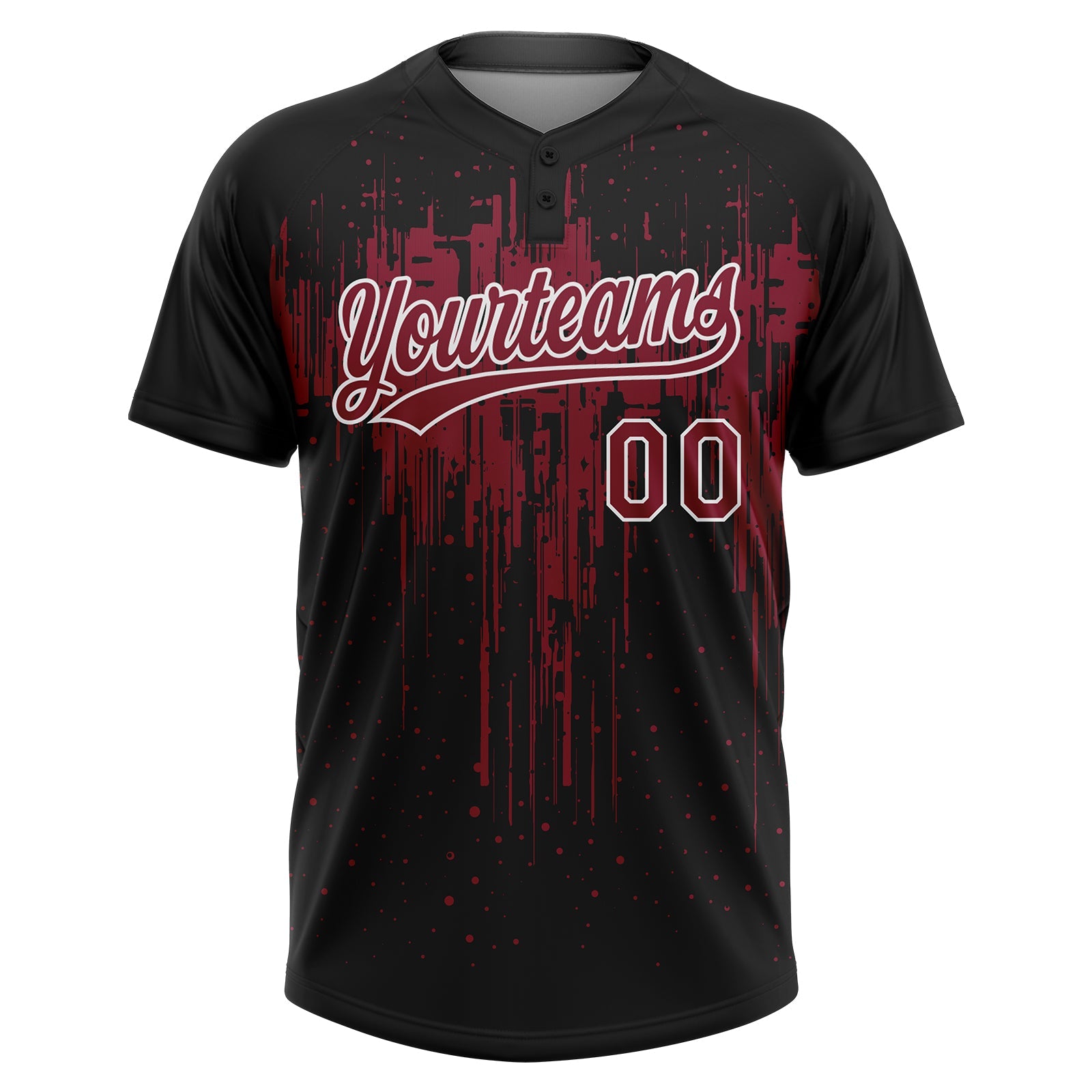Custom Black Crimson-White Dripping Splatter Paint Two-Button Unisex Softball Jersey view 2