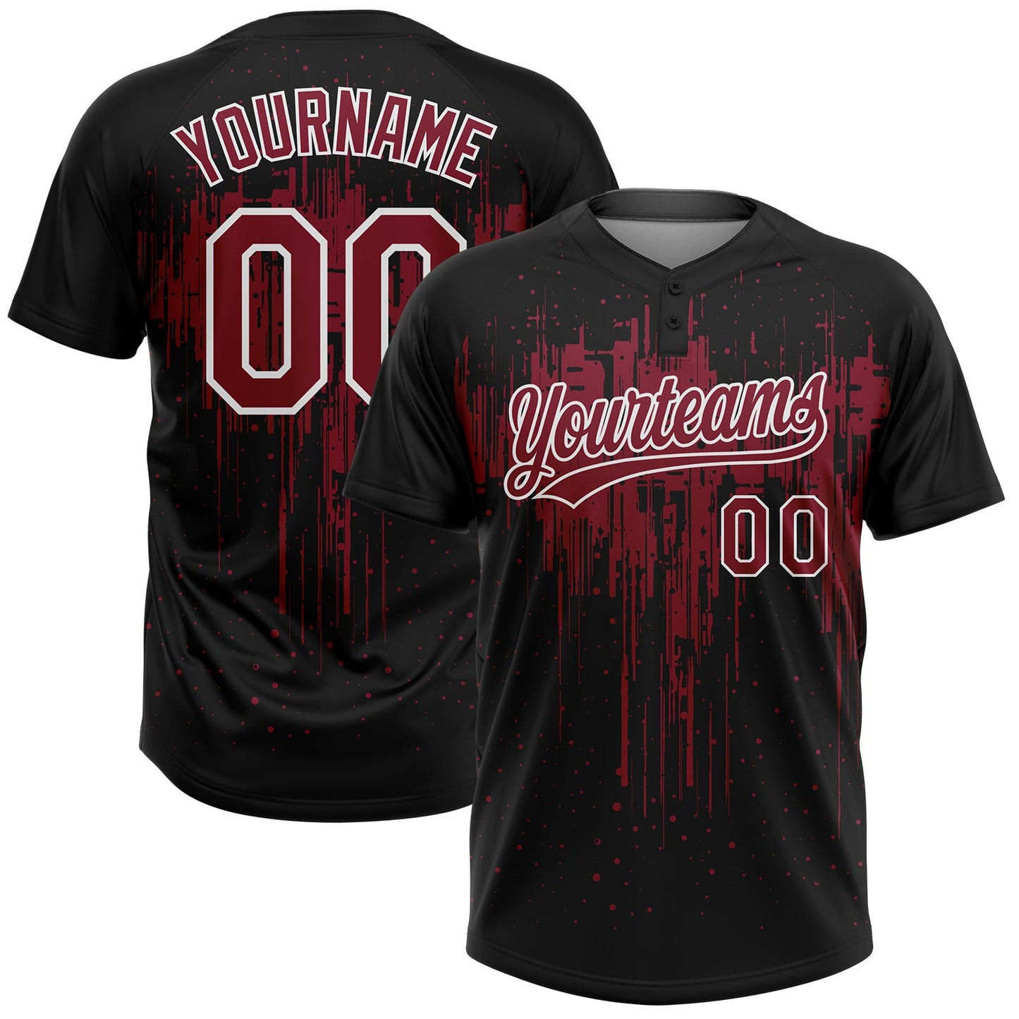 Custom Black Crimson-White Dripping Splatter Paint Two-Button Unisex Softball Jersey - Main View