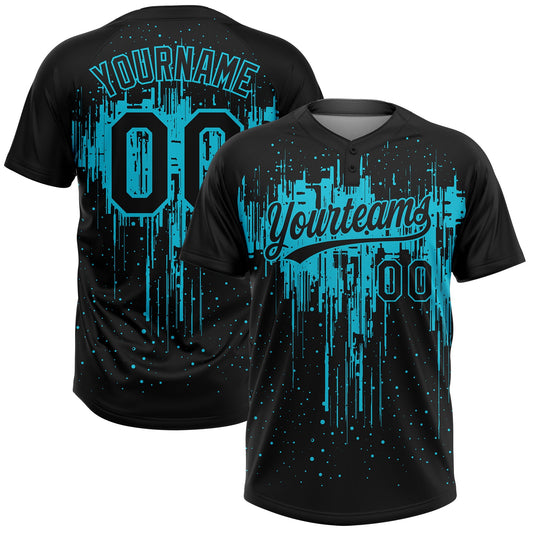 Custom Black Lakes Blue Dripping Splatter Paint Two-Button Unisex Softball Jersey - Main View
