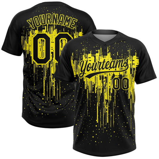 Custom Black Light Yellow Dripping Splatter Paint Two-Button Unisex Softball Jersey - Main View