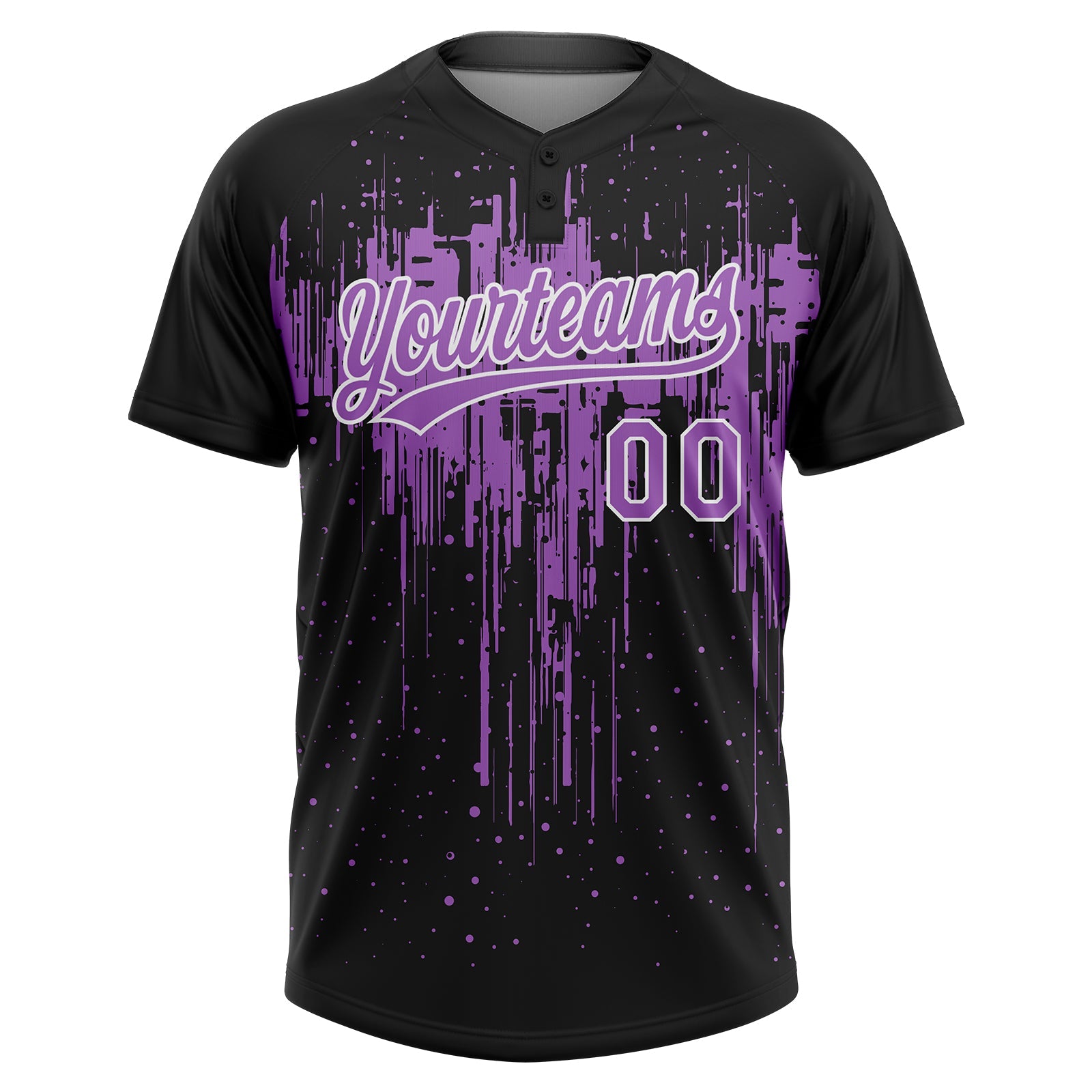 Custom Black Medium Purple-White Dripping Splatter Paint Two-Button Unisex Softball Jersey view 2