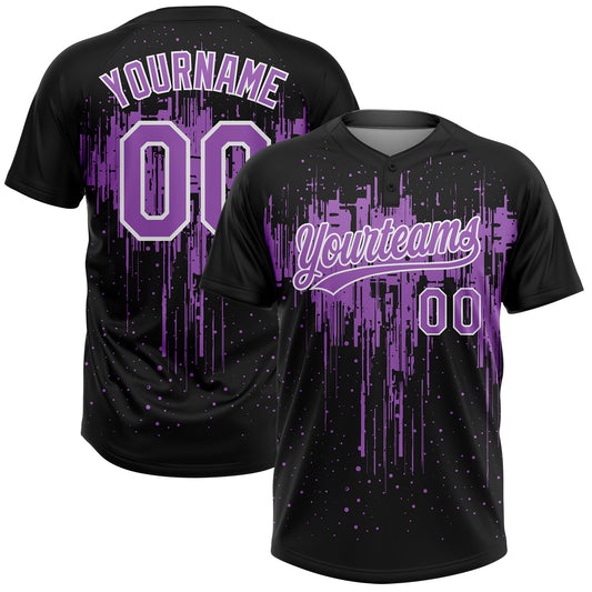 Custom Black Medium Purple-White Dripping Splatter Paint Two-Button Unisex Softball Jersey - Main View