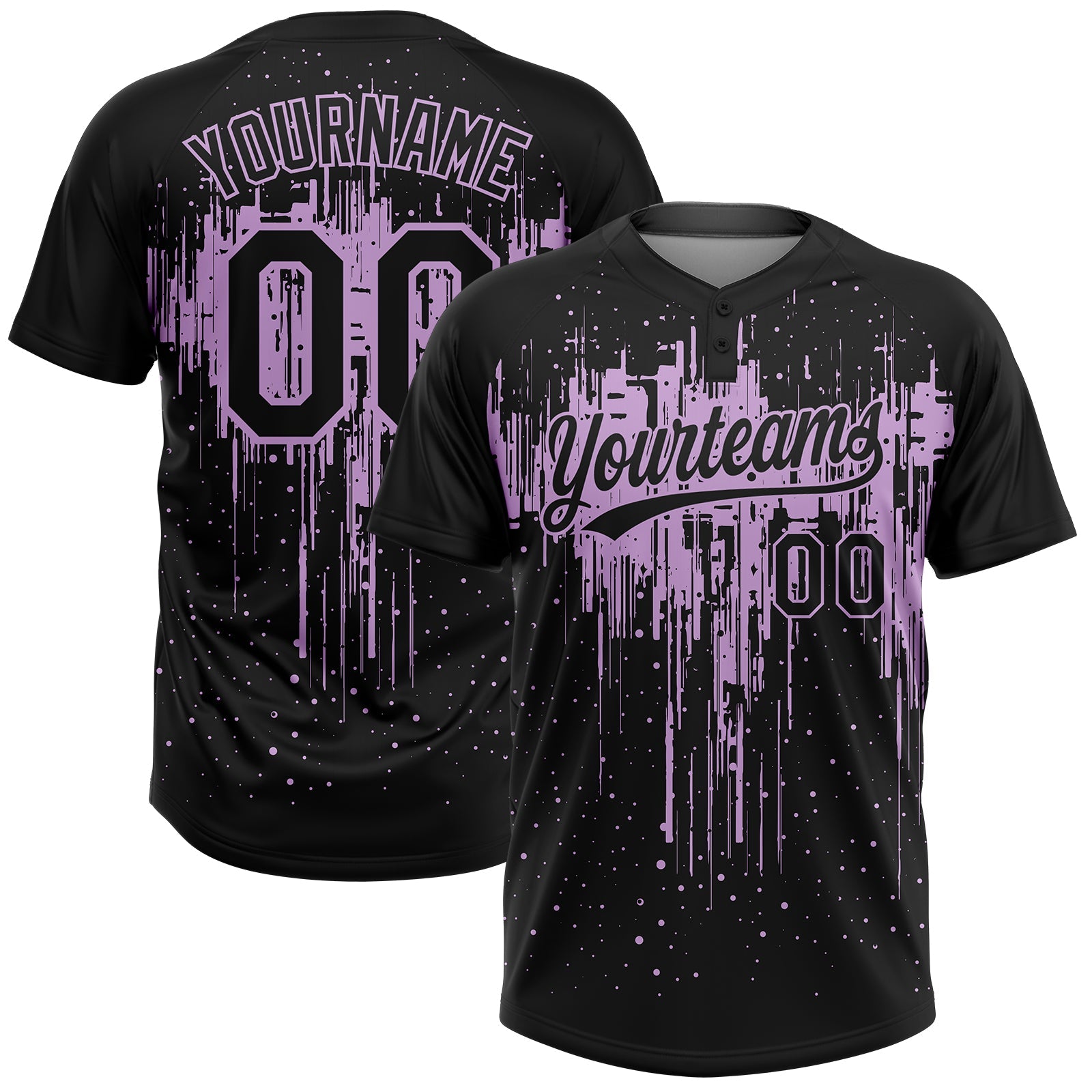 Custom Black Light Purple Dripping Splatter Paint Two-Button Unisex Softball Jersey - Main View