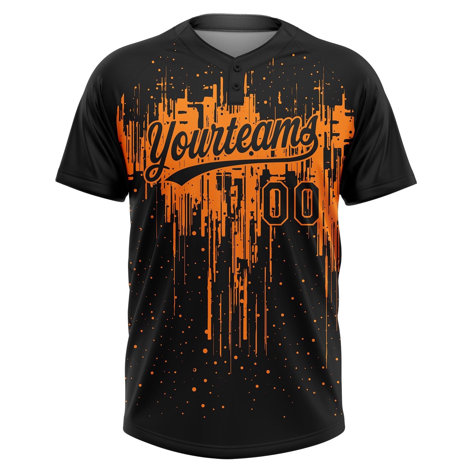 Custom Black Bay Orange Dripping Splatter Paint Two-Button Unisex Softball Jersey view 2