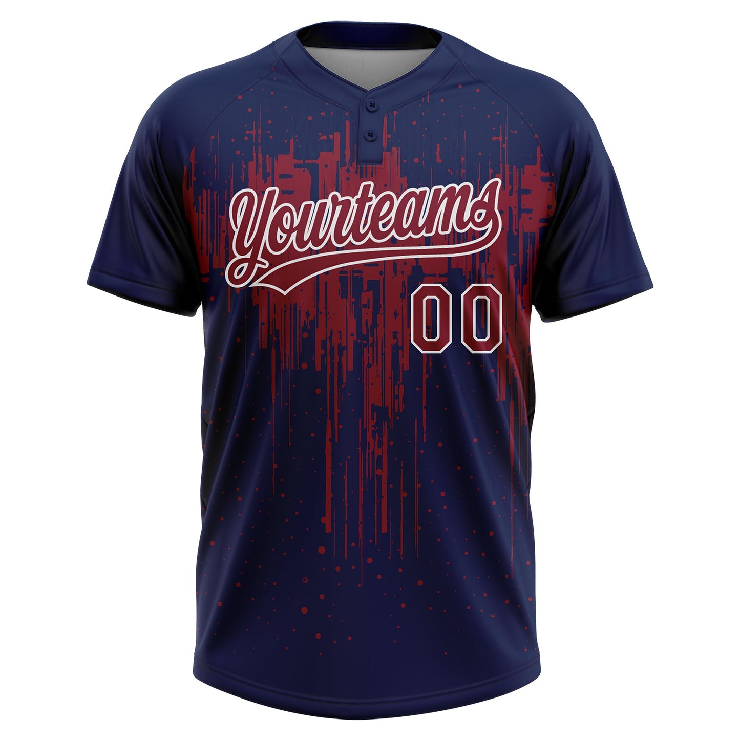 Custom Navy Crimson-White Dripping Splatter Paint Two-Button Unisex Softball Jersey view 2