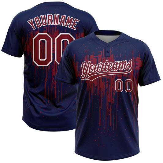 Custom Navy Crimson-White Dripping Splatter Paint Two-Button Unisex Softball Jersey - Main View
