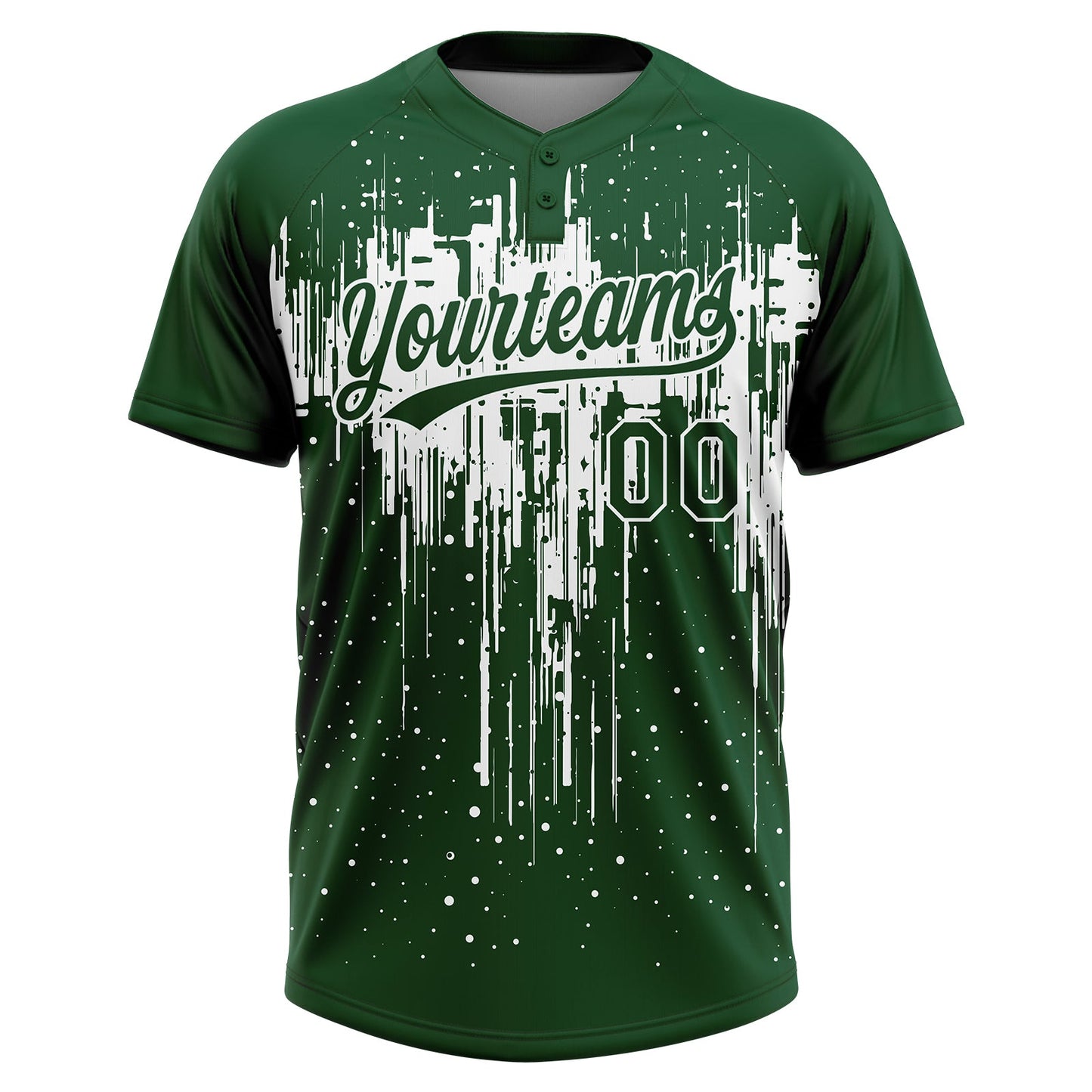Custom Green White Dripping Splatter Paint Two-Button Unisex Softball Jersey view 2