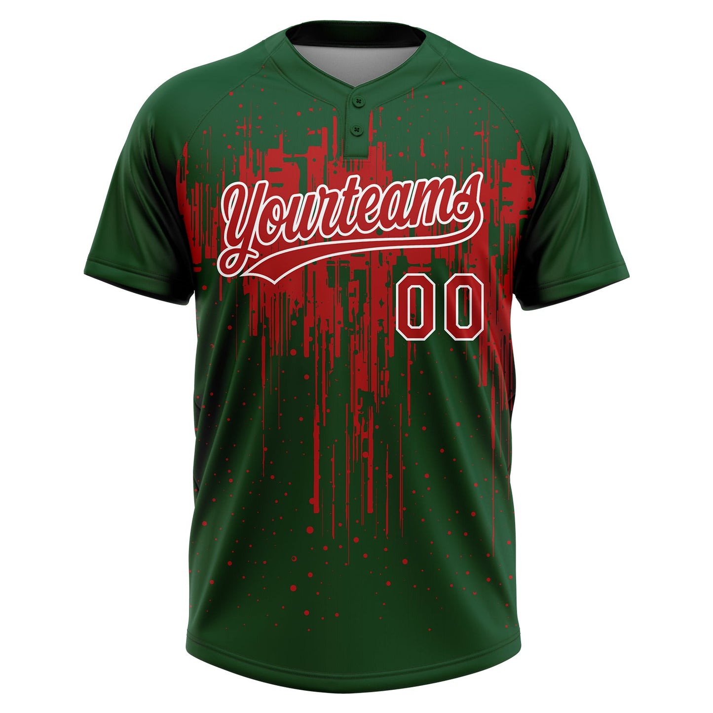 Custom Green Red-White Dripping Splatter Paint Two-Button Unisex Softball Jersey view 2