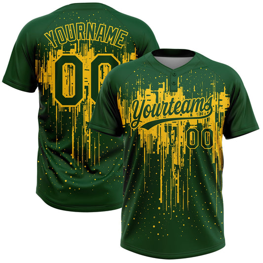 Custom Green Yellow Dripping Splatter Paint Two-Button Unisex Softball Jersey - Main View