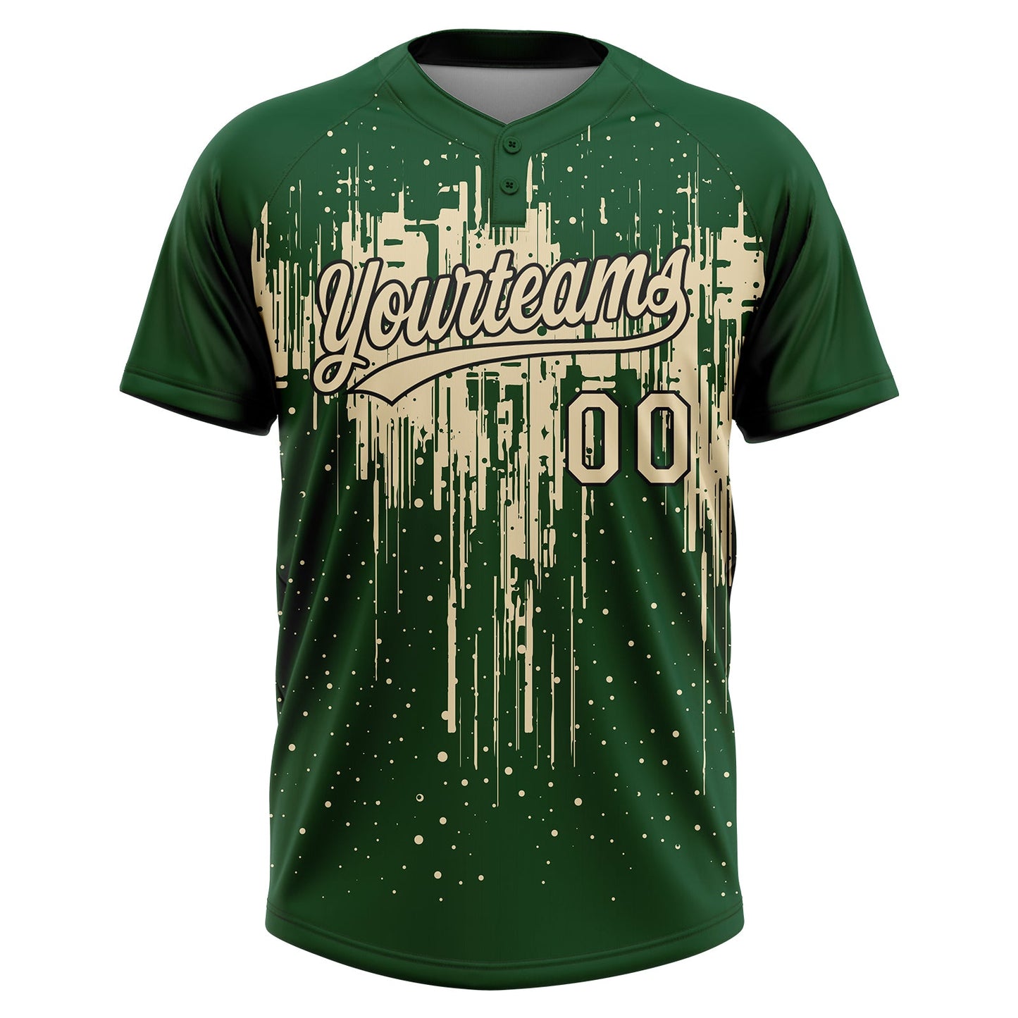 Custom Green Cream-Black Dripping Splatter Paint Two-Button Unisex Softball Jersey view 2