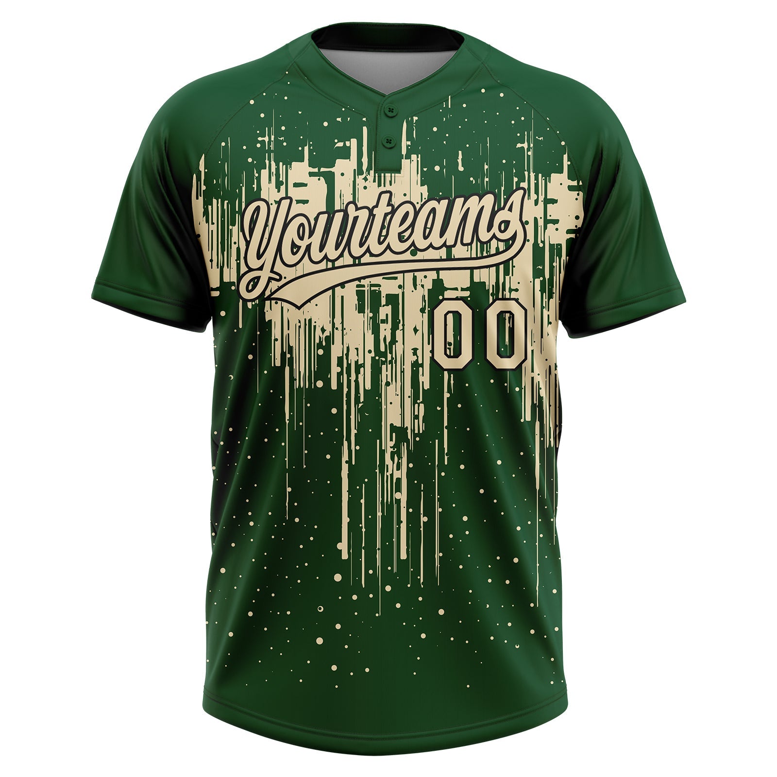 Custom Green Cream-Black Dripping Splatter Paint Two-Button Unisex Softball Jersey view 2