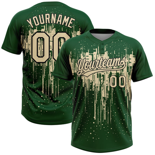 Custom Green Cream-Black Dripping Splatter Paint Two-Button Unisex Softball Jersey - Main View