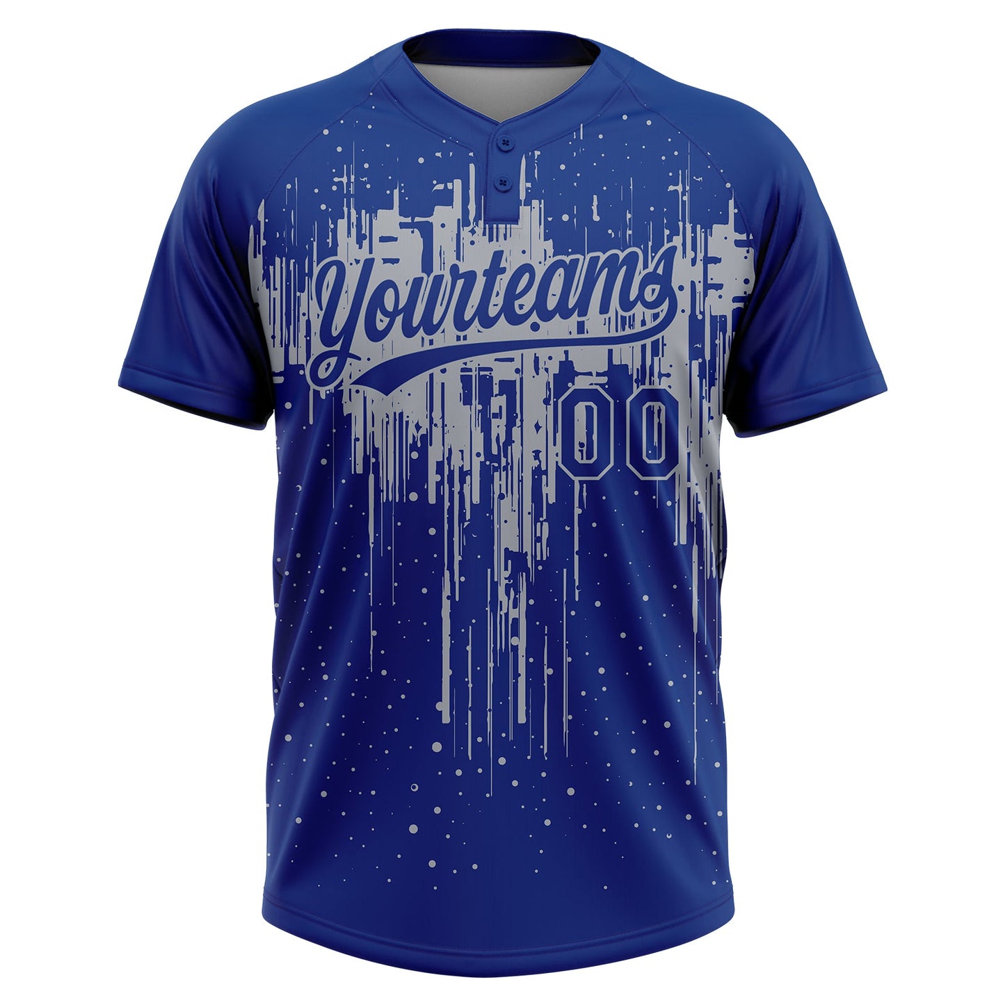 Custom Royal Gray Dripping Splatter Paint Two-Button Unisex Softball Jersey view 2