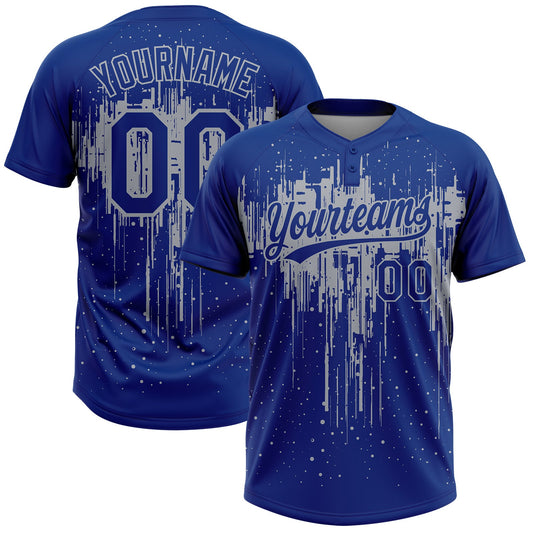Custom Royal Gray Dripping Splatter Paint Two-Button Unisex Softball Jersey - Main View
